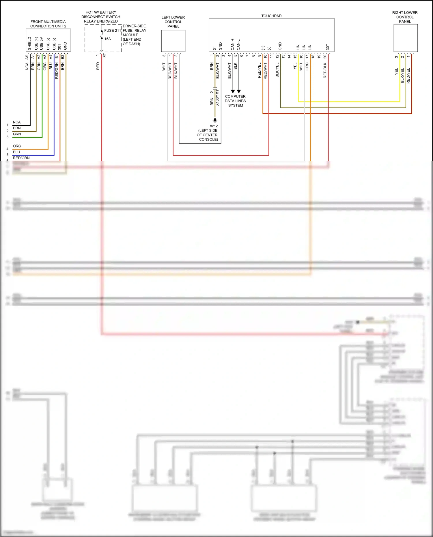 Wiring diagram left lower control panel for Mercedes-Benz CLS-class C257 facelift (2021-2024) (1 of 2)