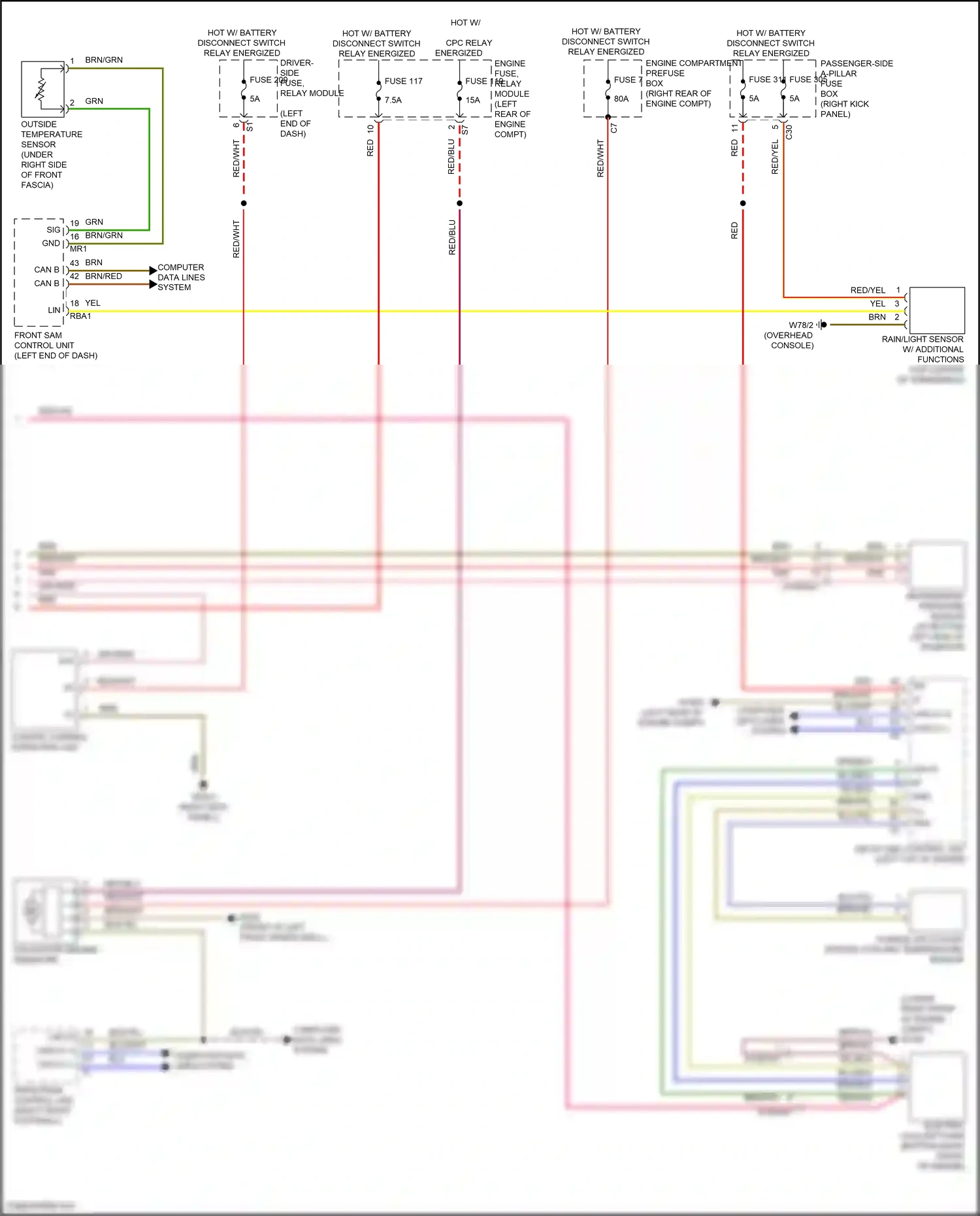 Wiring diagram rain/light sensor w/ additional functions for Mercedes-Benz CLS-class C257 facelift (2021-2024) (1 of 6)