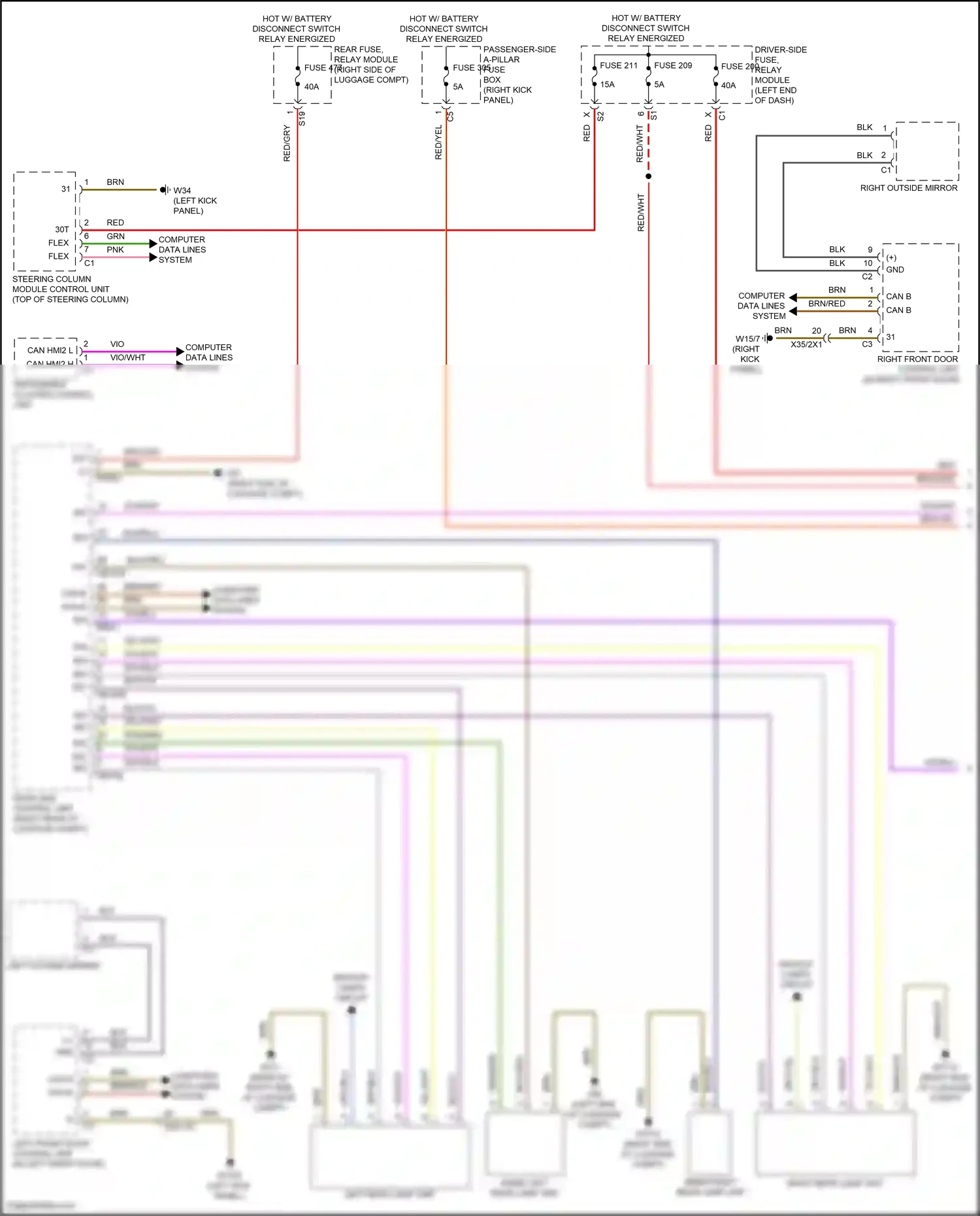 Wiring diagram steering column module control unit for Mercedes-Benz CLS-class C257 facelift (2021-2024) (4 of 19)