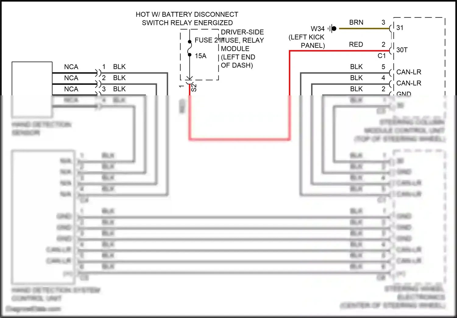 Wiring diagram steering column module control unit for Mercedes-Benz CLS-class C257 facelift (2021-2024) (16 of 19)