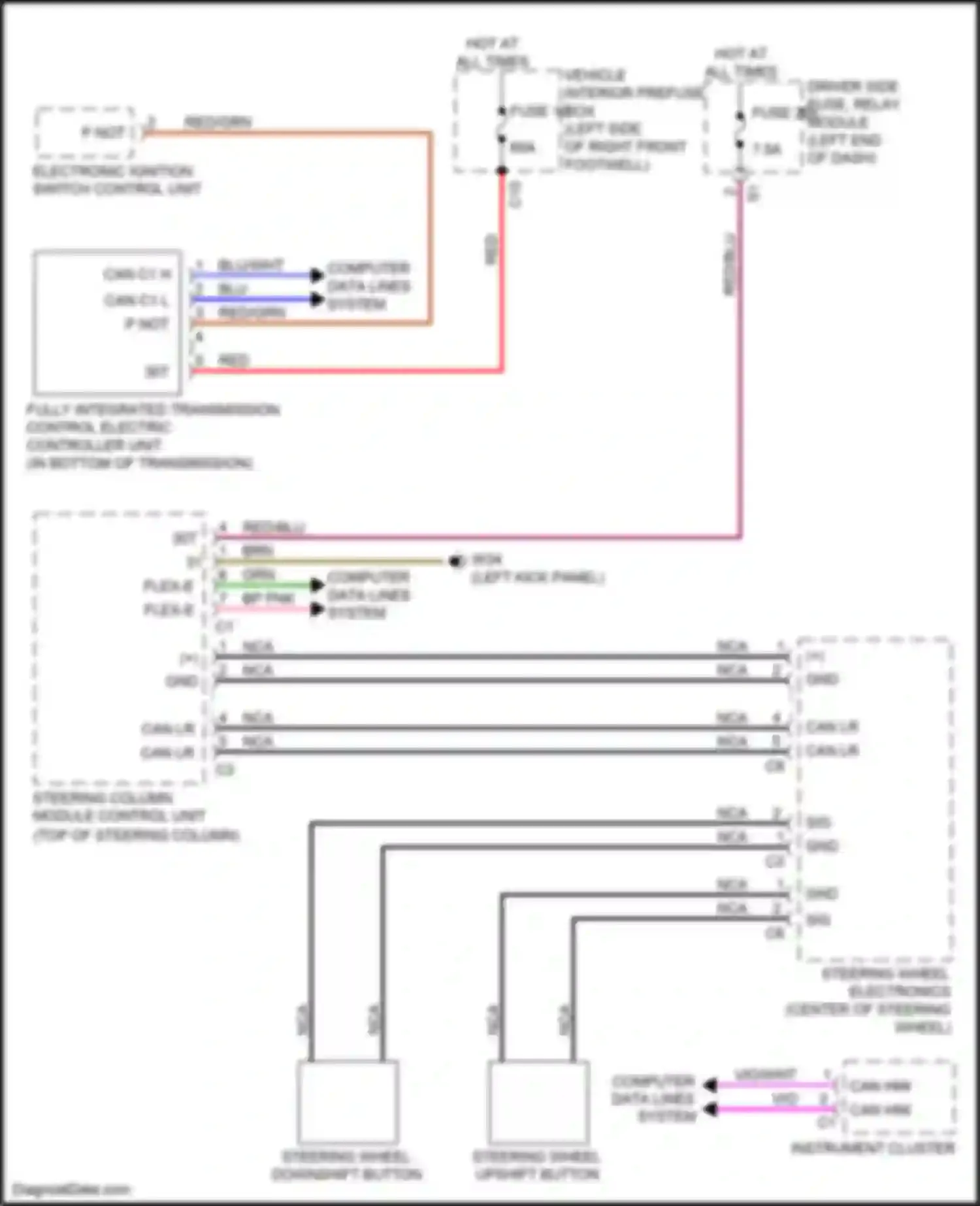 Wiring diagram steering wheel downshift button for Mercedes-Benz CLS-class C257 (2017-2021)
