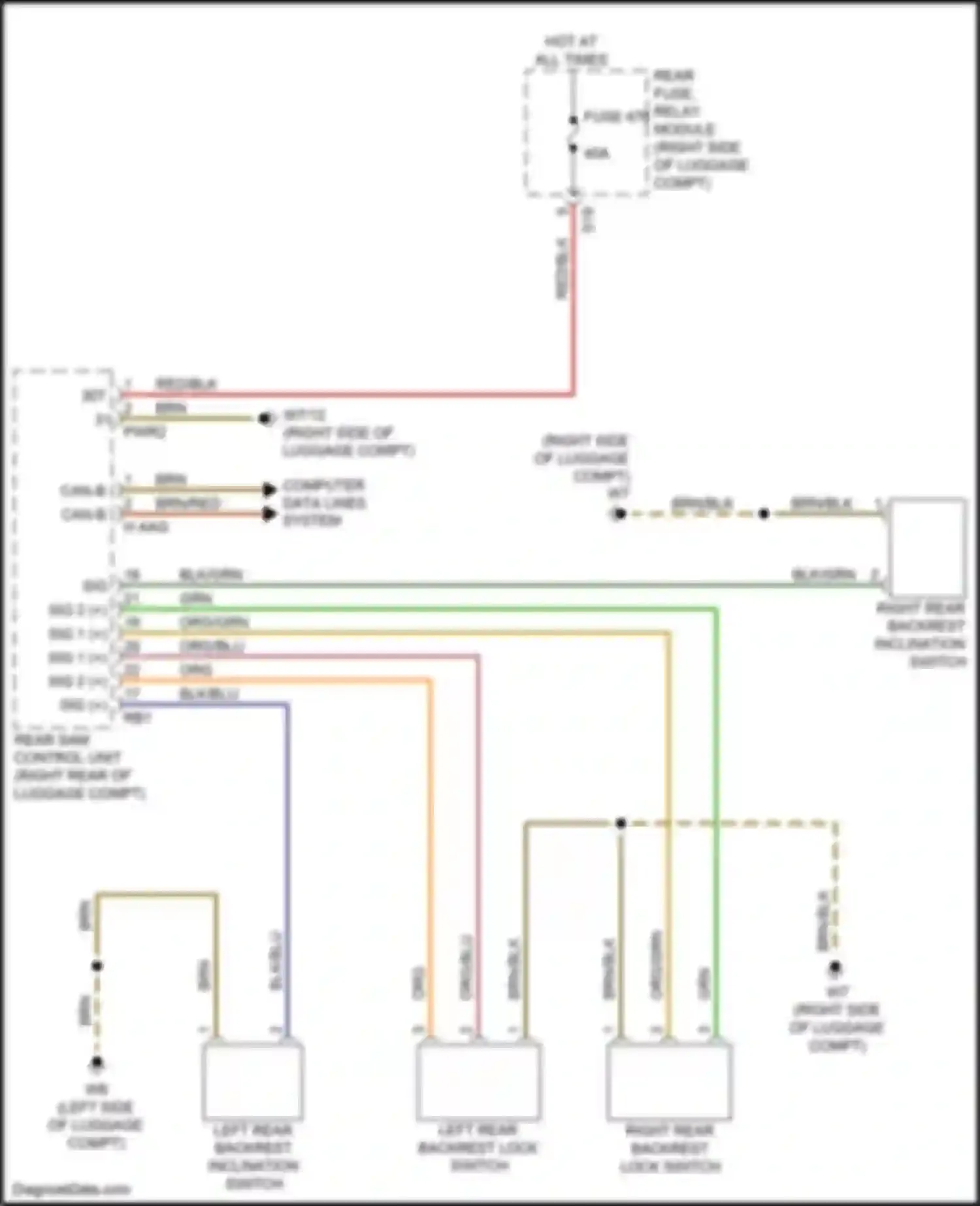 Wiring diagram left rear backrest inclination switch for Mercedes-Benz CLS-class C257 (2017-2021)