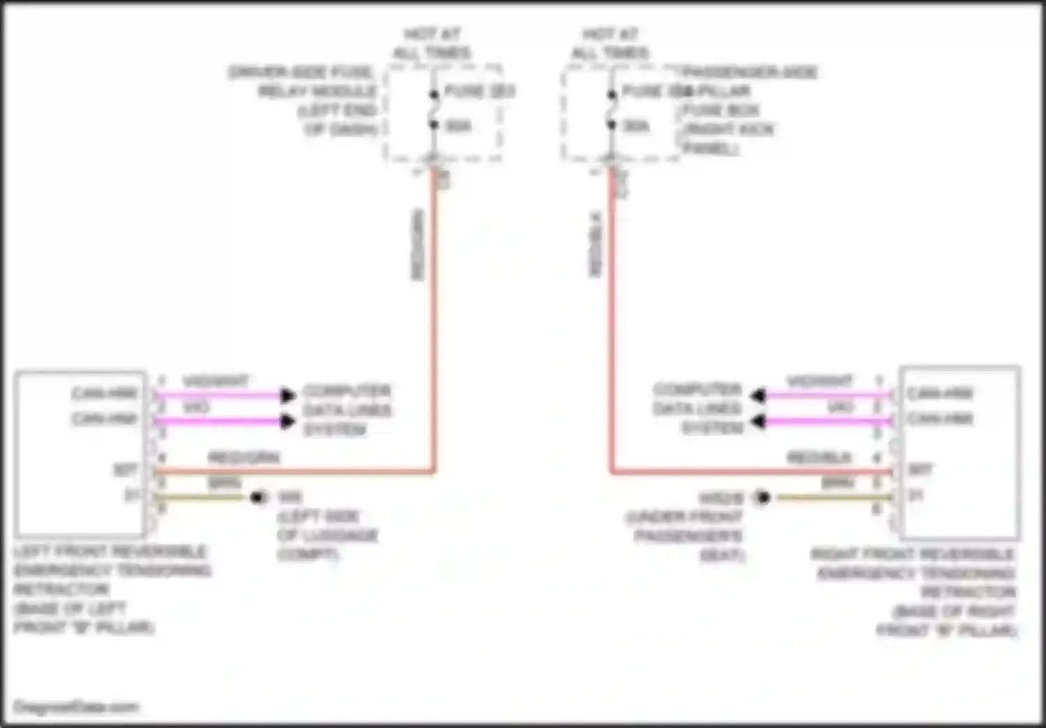 Wiring diagram left front reversible emergency tensioning retractor for Mercedes-Benz CLS-class C257 (2017-2021)