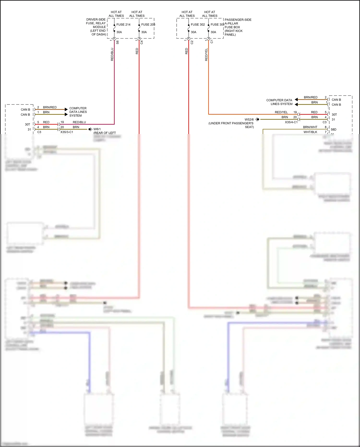 Wiring diagram left front door central locking interior switch for Mercedes-Benz CLS-class C257 (2017-2021) (3 of 3)