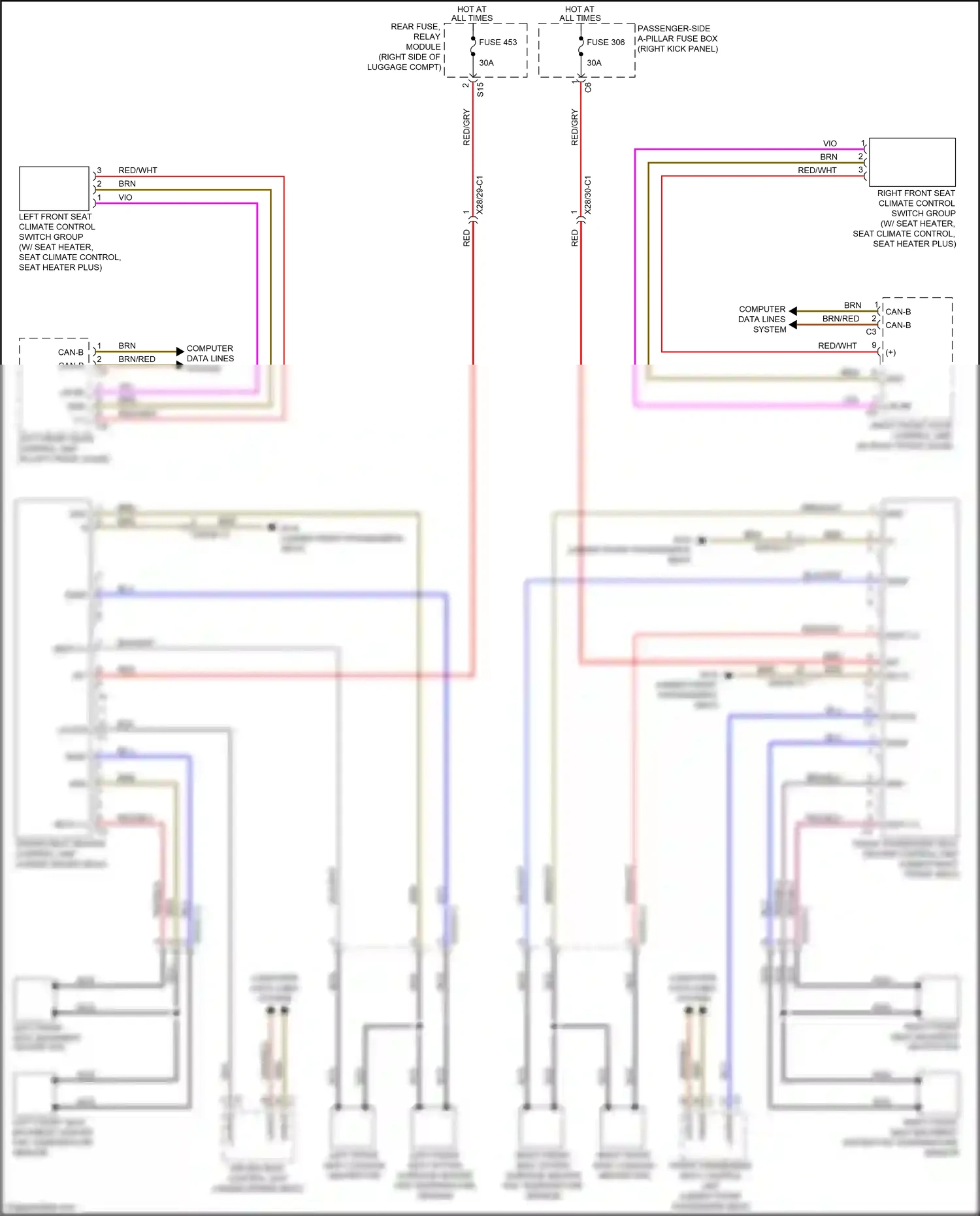 Wiring diagram left front seat climate control switch group for Mercedes-Benz CLS-class C257 (2017-2021) (1 of 3)