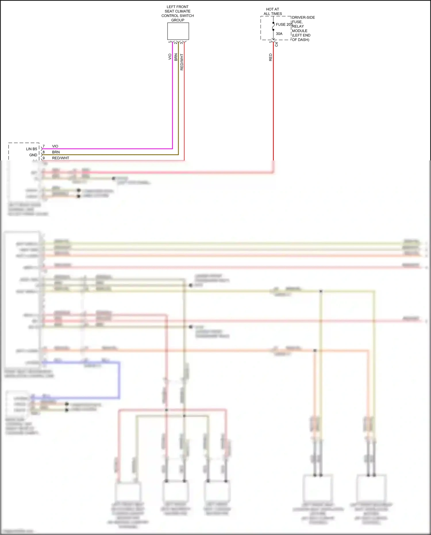 Wiring diagram left front seat climate control switch group for Mercedes-Benz CLS-class C257 (2017-2021) (3 of 3)