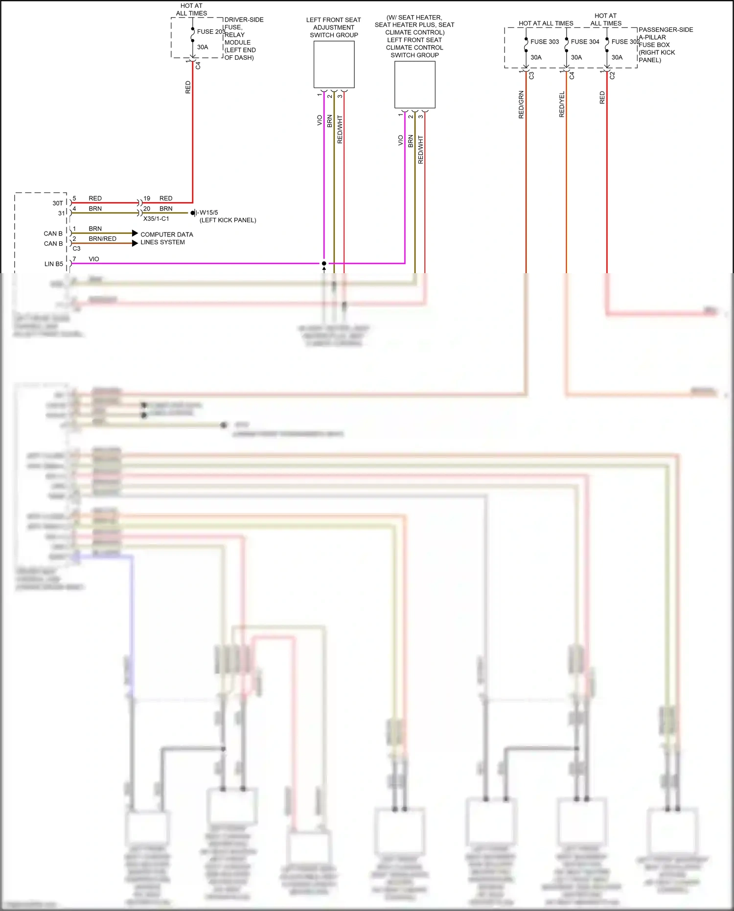 Wiring diagram left front seat climate control switch group for Mercedes-Benz CLS-class C257 (2017-2021) (2 of 3)