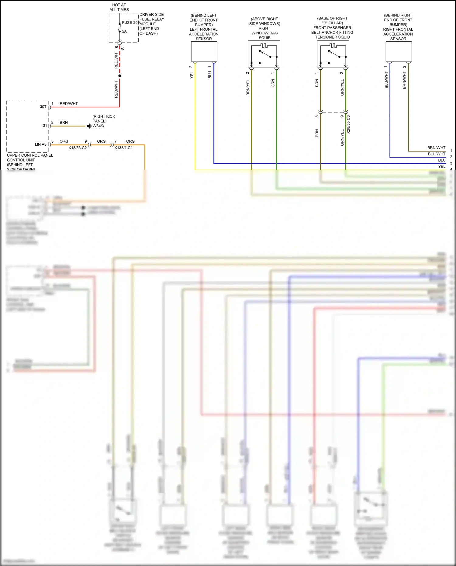 Wiring diagram left frontal acceleration sensor for Mercedes-Benz CLS-class C257 (2017-2021) (1 of 1)