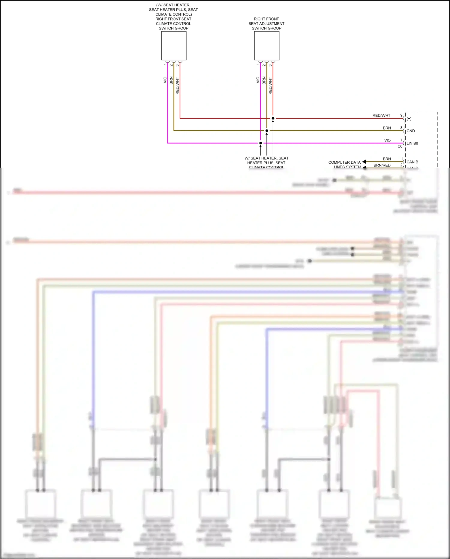 Wiring diagram right front seat climate control switch group for Mercedes-Benz CLS-class C257 (2017-2021) (2 of 3)