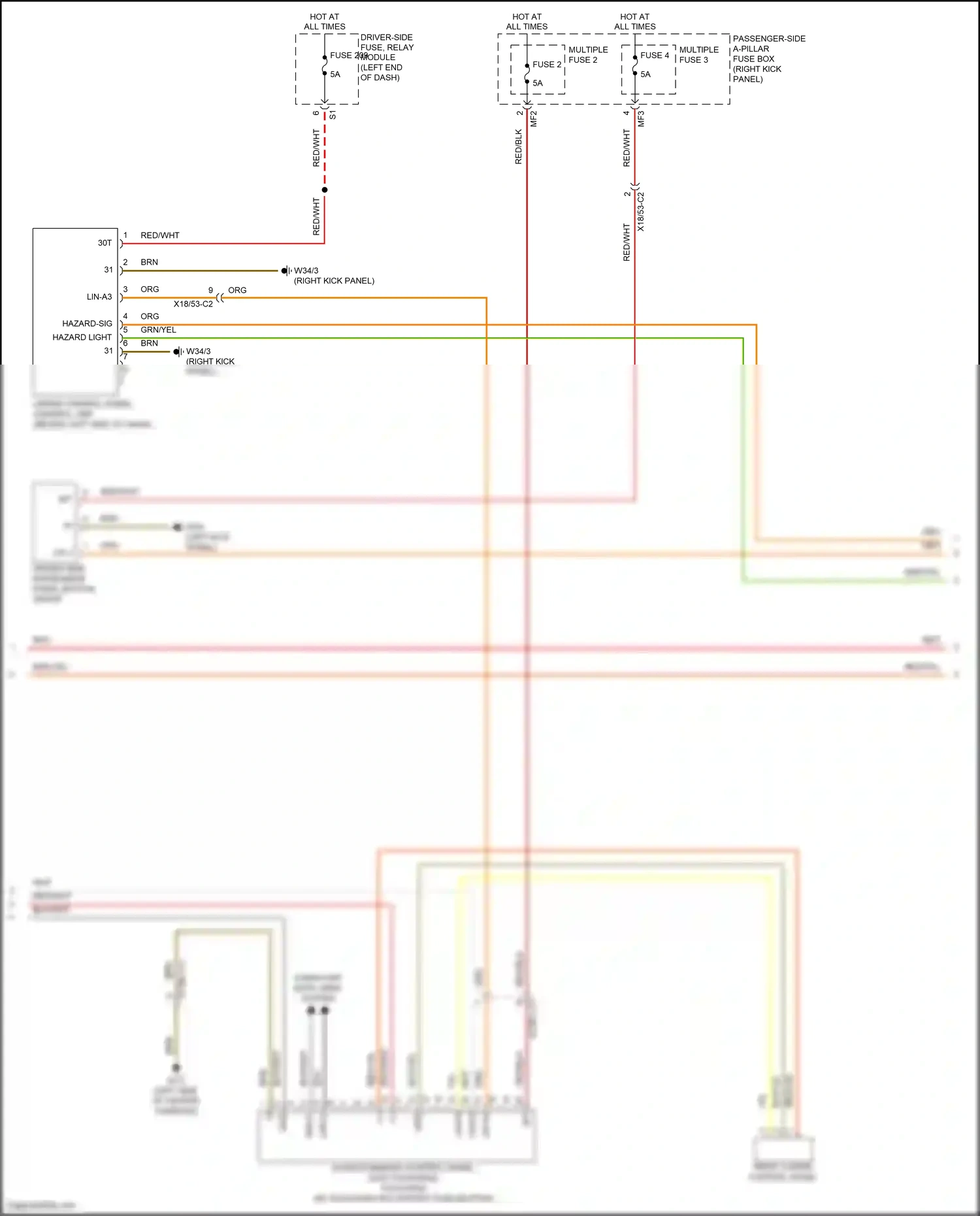 Wiring diagram right lower control panel for Mercedes-Benz CLS-class C257 (2017-2021) (3 of 4)