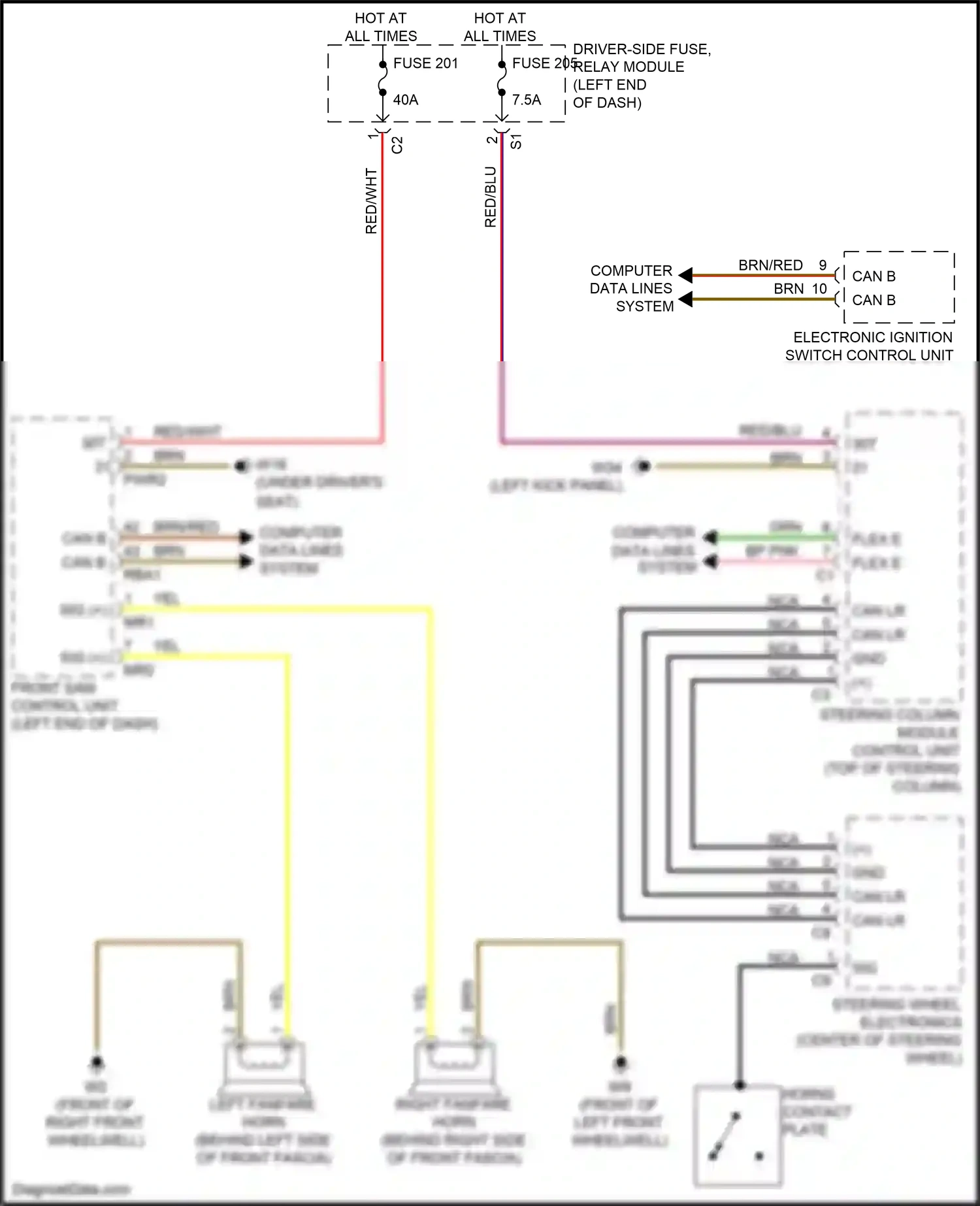 Wiring diagram steering column module control unit for Mercedes-Benz CLS-class C257 (2017-2021) (13 of 15)
