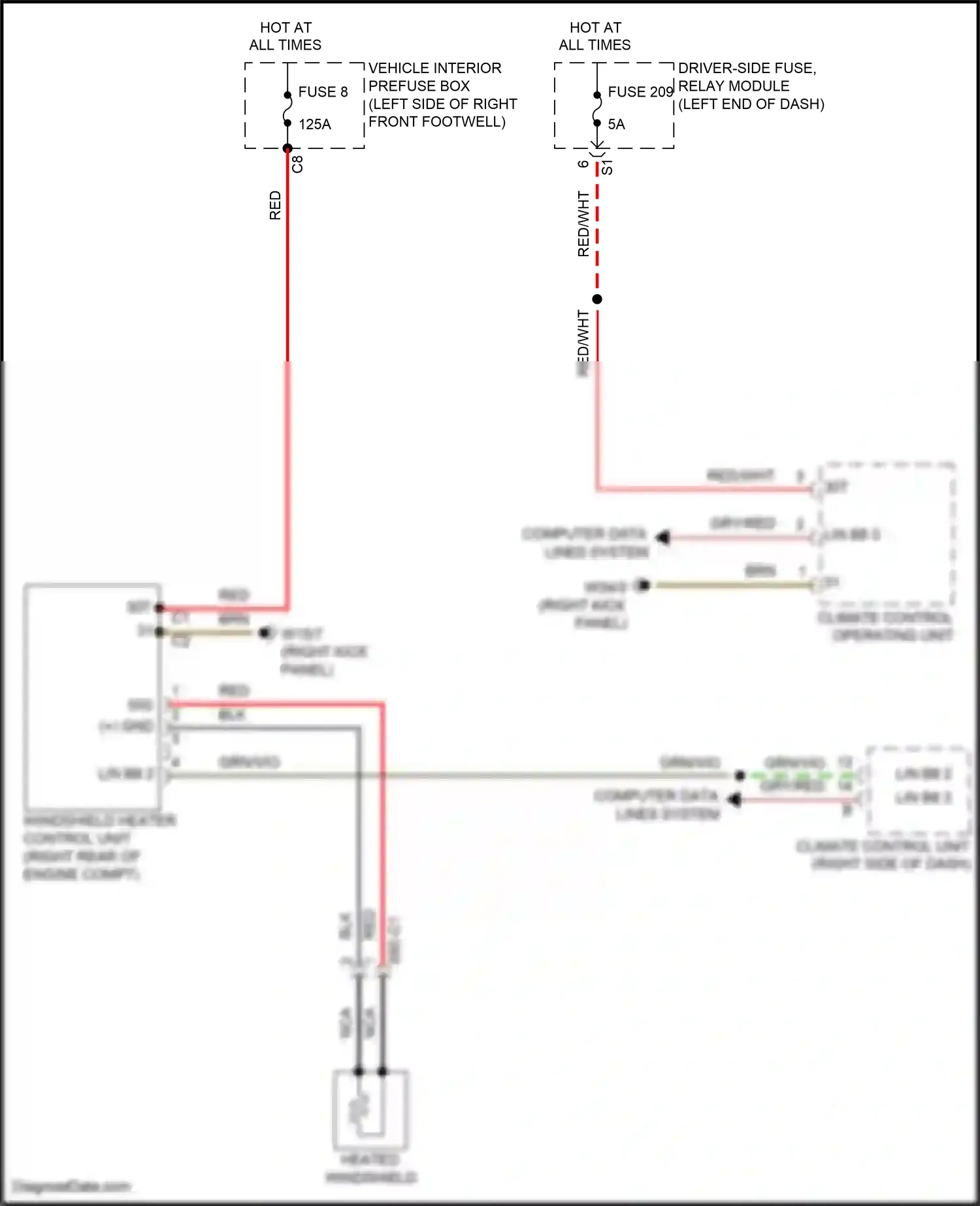 Wiring diagram windshield heater control unit for Mercedes-Benz CLS-class C257 (2017-2021) (3 of 4)