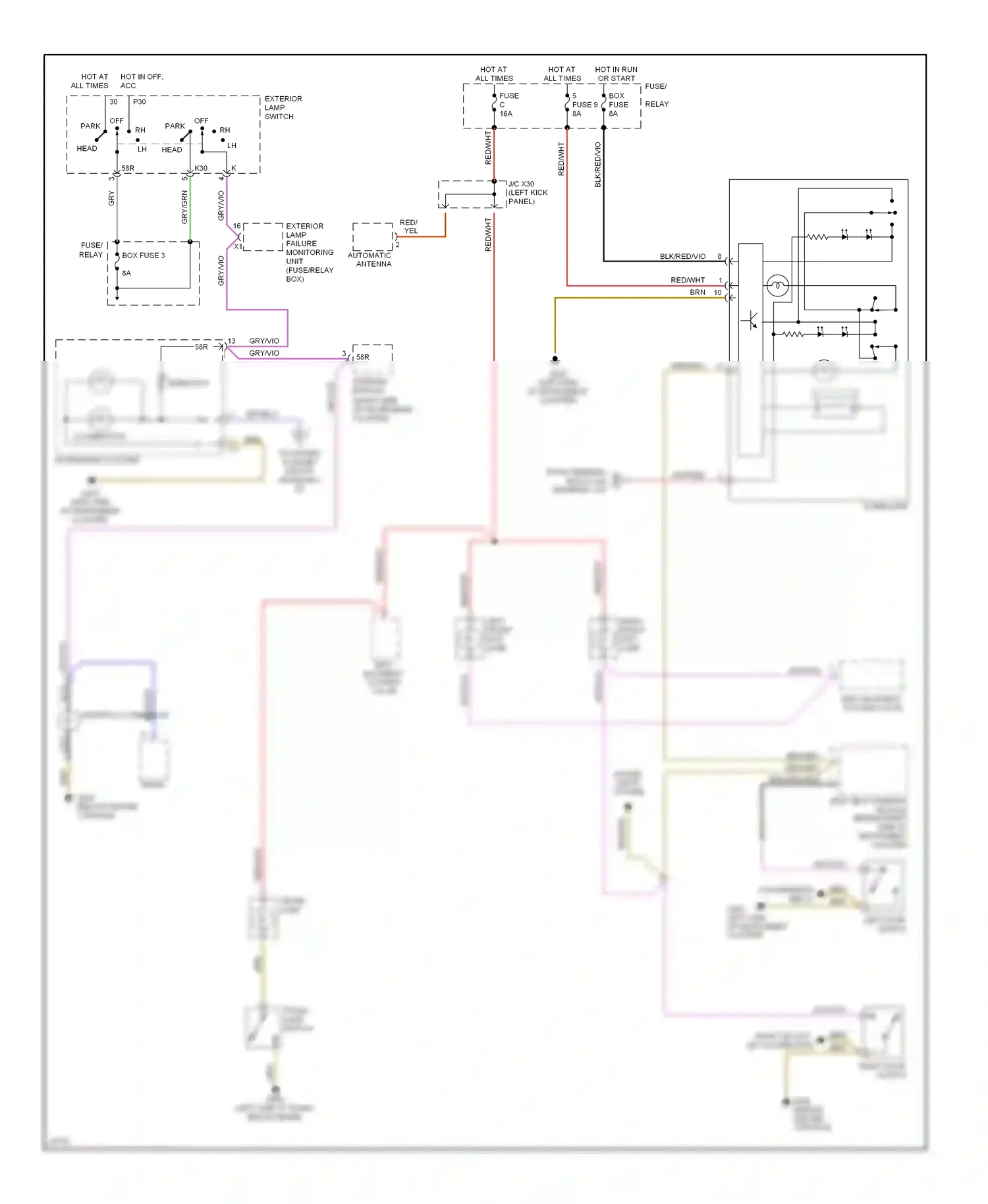 Wiring diagram left front exit lamp for Mercedes-Benz E-class W124/S124/C124/A124 (1992-1997) (1 of 2)