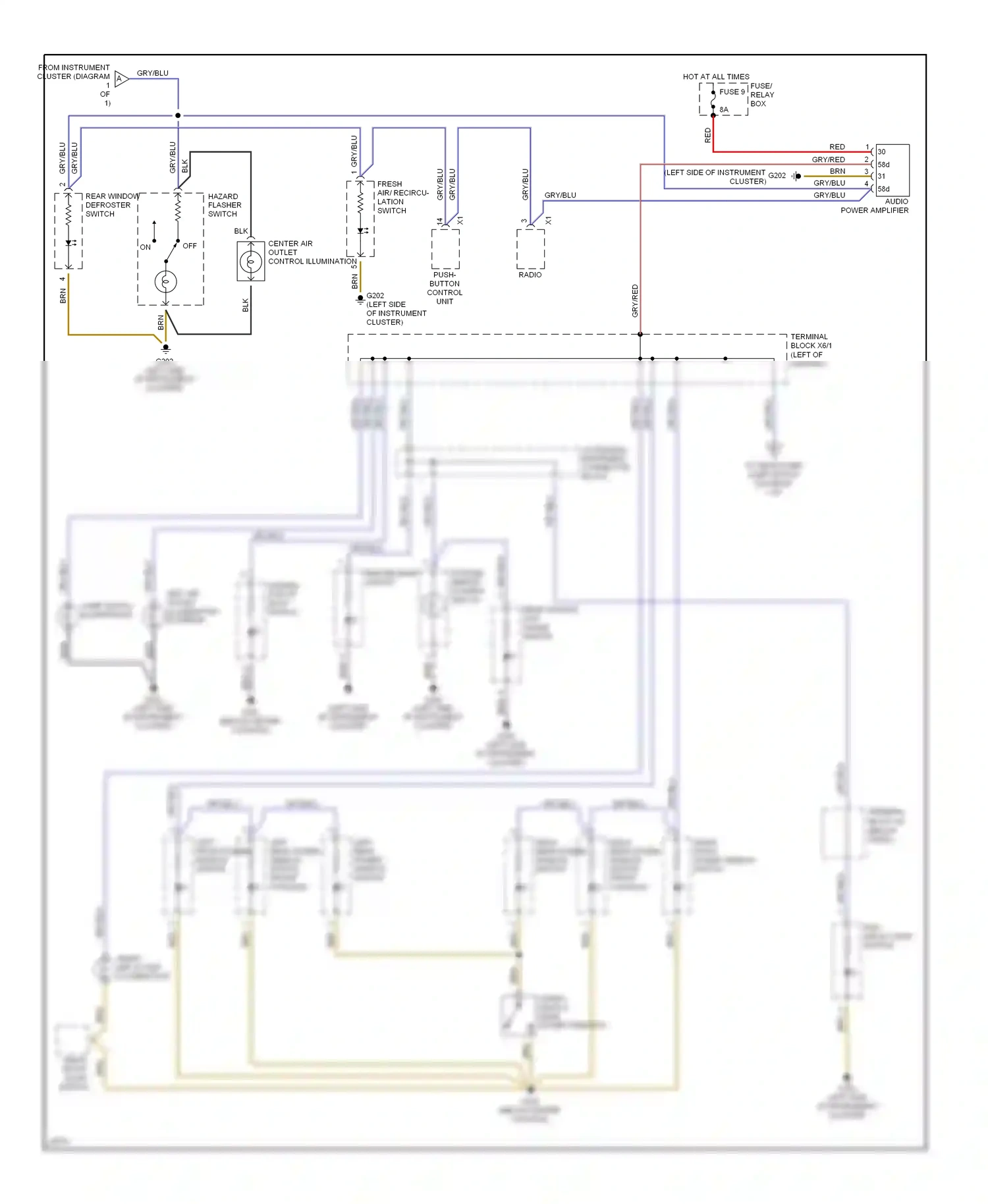 Wiring diagram push- button control unit for Mercedes-Benz E-class W124/S124/C124/A124 (1992-1997) (1 of 5)