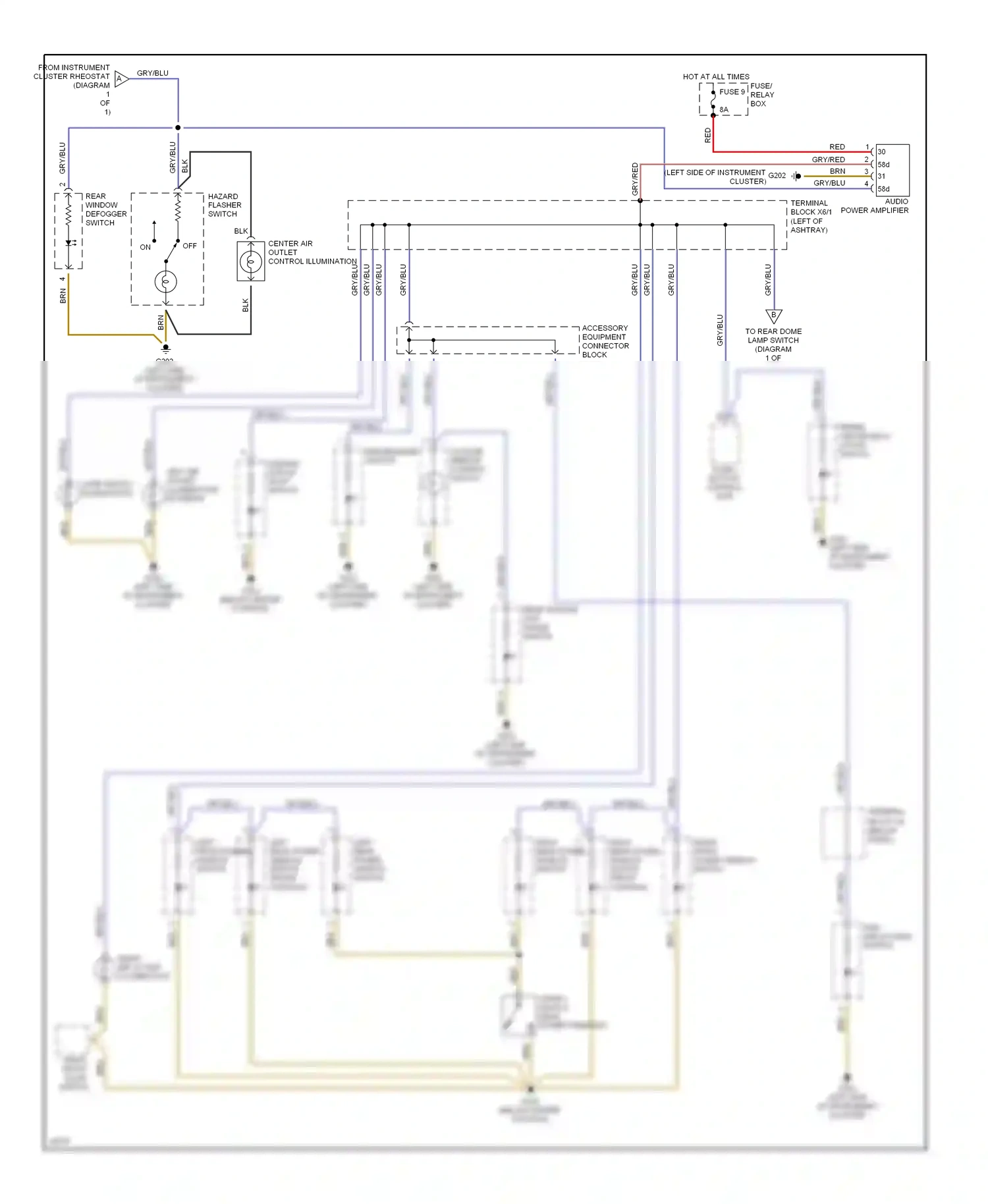 Wiring diagram push- button control unit for Mercedes-Benz E-class W124/S124/C124/A124 (1992-1997) (2 of 5)