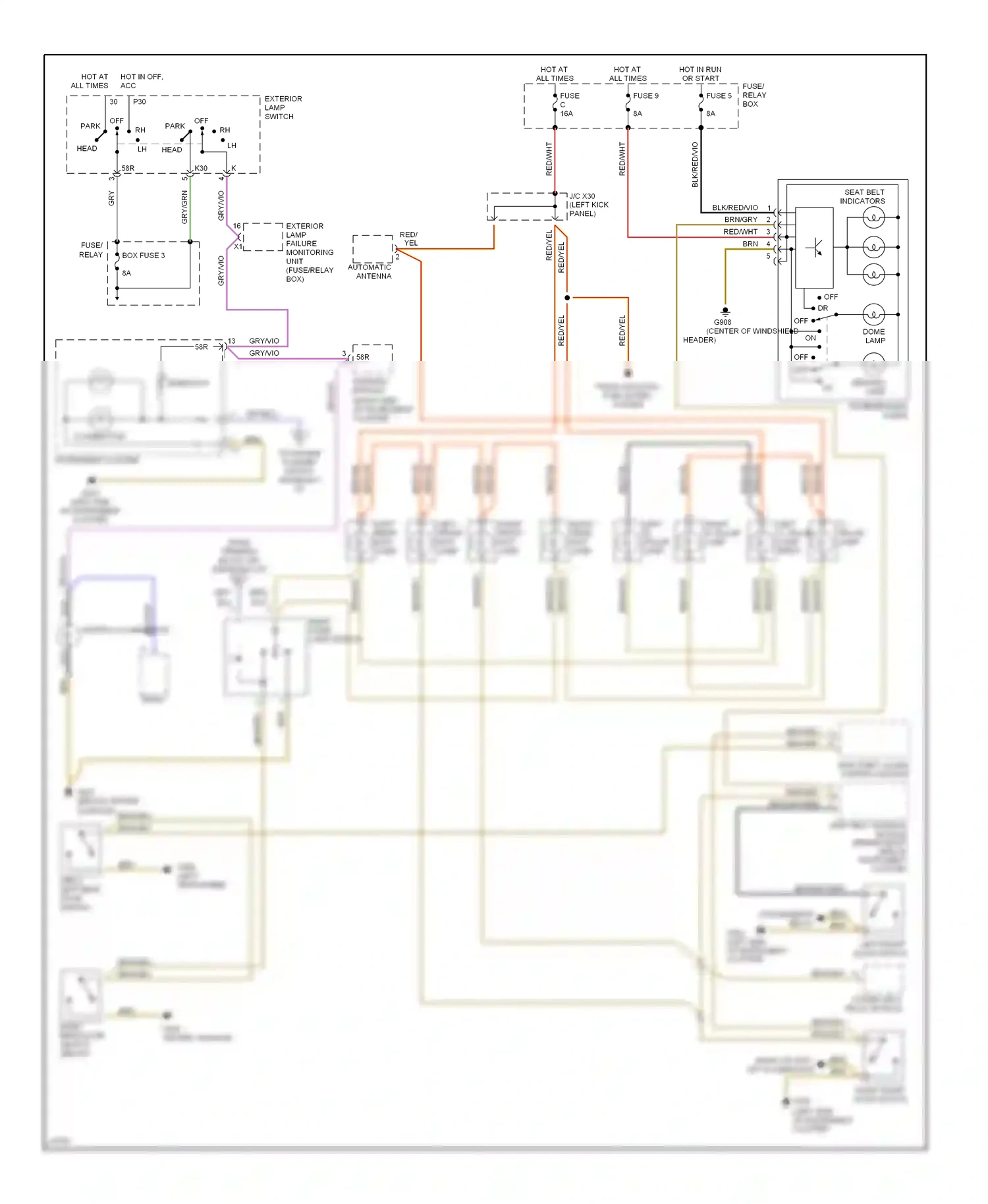 Wiring diagram right front exit lamp for Mercedes-Benz E-class W124/S124/C124/A124 (1992-1997) (5 of 5)