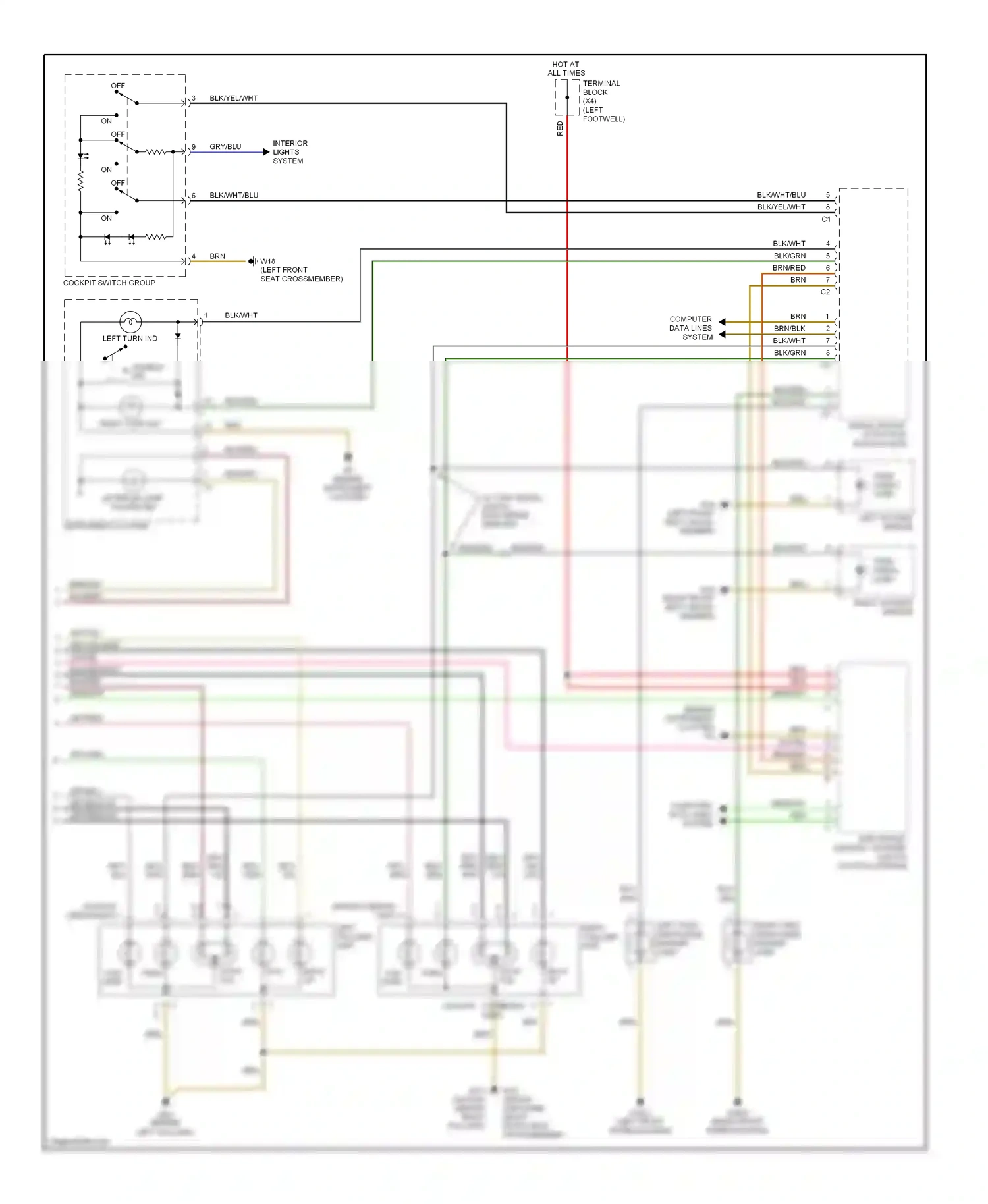 Wiring diagram cockpit switch group for Mercedes-Benz E-class W210/S210 facelift (1999-2003) (1 of 3)
