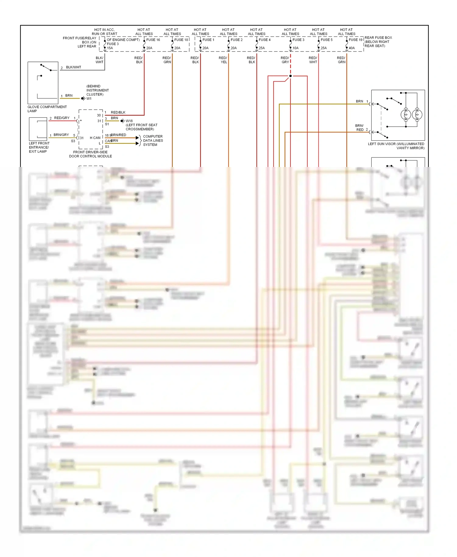 Wiring diagram front passenger side door control module for Mercedes-Benz E-class W210/S210 facelift (1999-2003) (1 of 3)