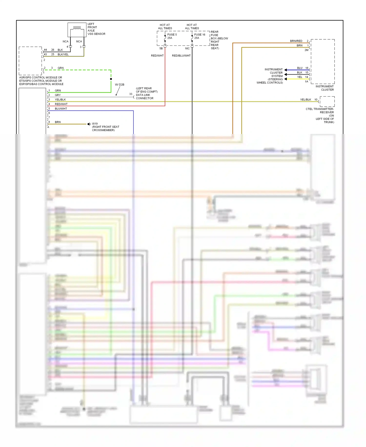 Wiring diagram left front axle vss sensor for Mercedes-Benz E-class W210/S210 facelift (1999-2003) (1 of 2)