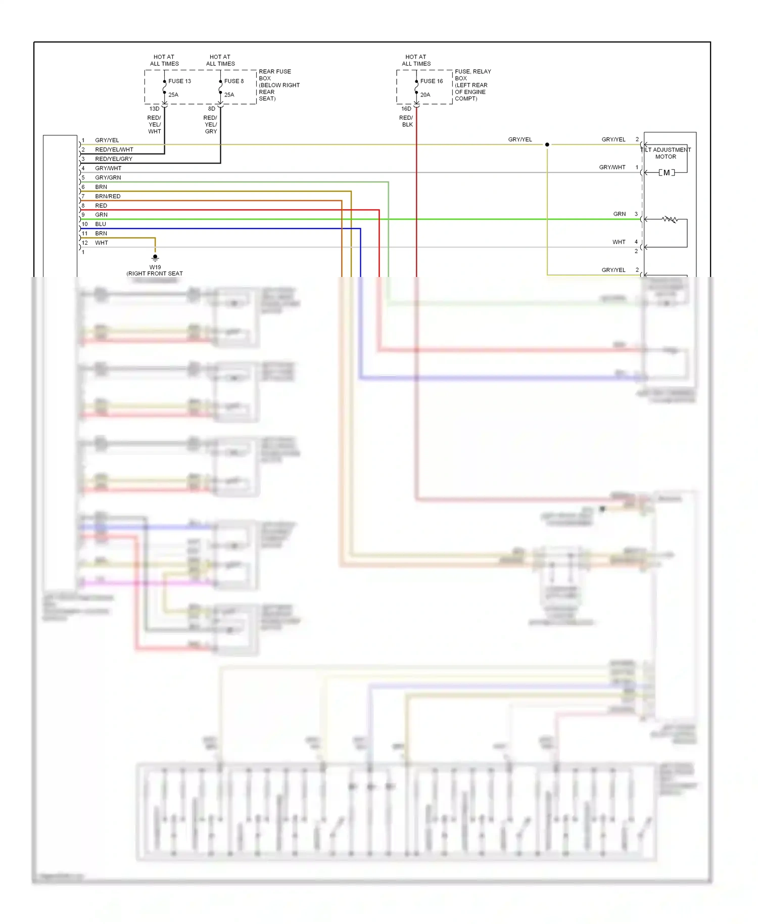 Wiring diagram left front electronic seat adjustment switch for Mercedes-Benz E-class W210/S210 facelift (1999-2003) (1 of 2)