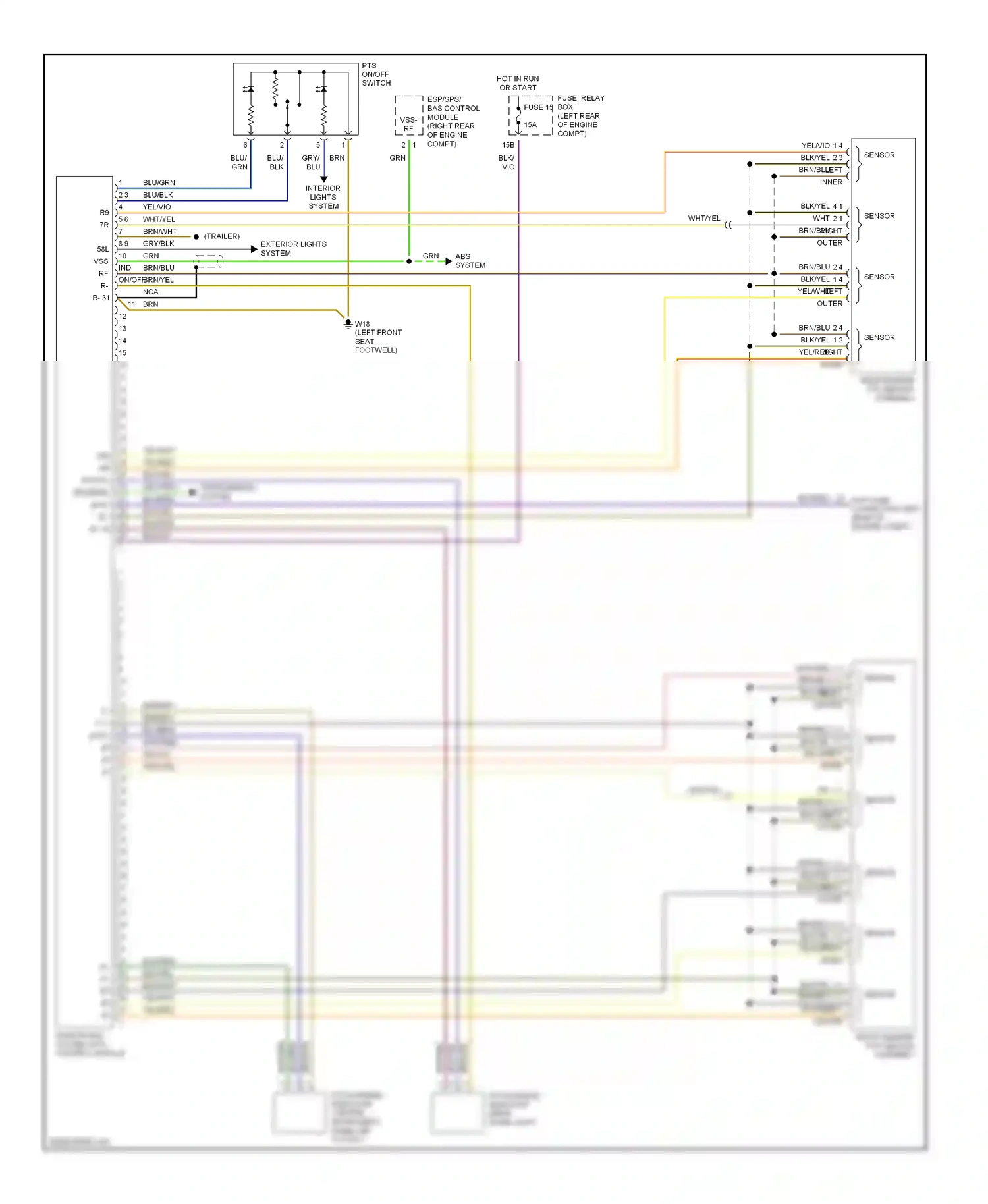 Wiring diagram pts on/off switch for Mercedes-Benz E-class W210/S210 facelift (1999-2003) (2 of 2)