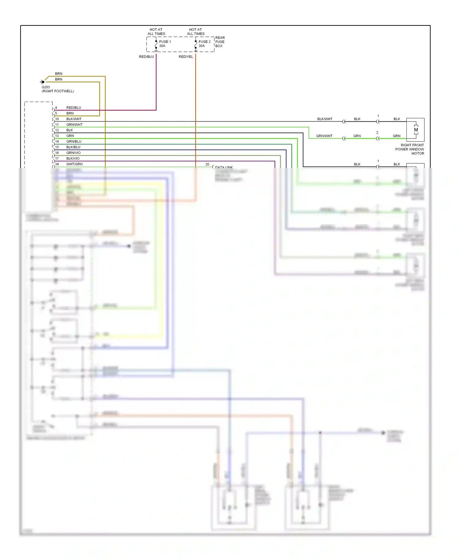 Wiring diagram center console switch group for Mercedes-Benz E-class W210/S210 (1995-1999) (2 of 2)