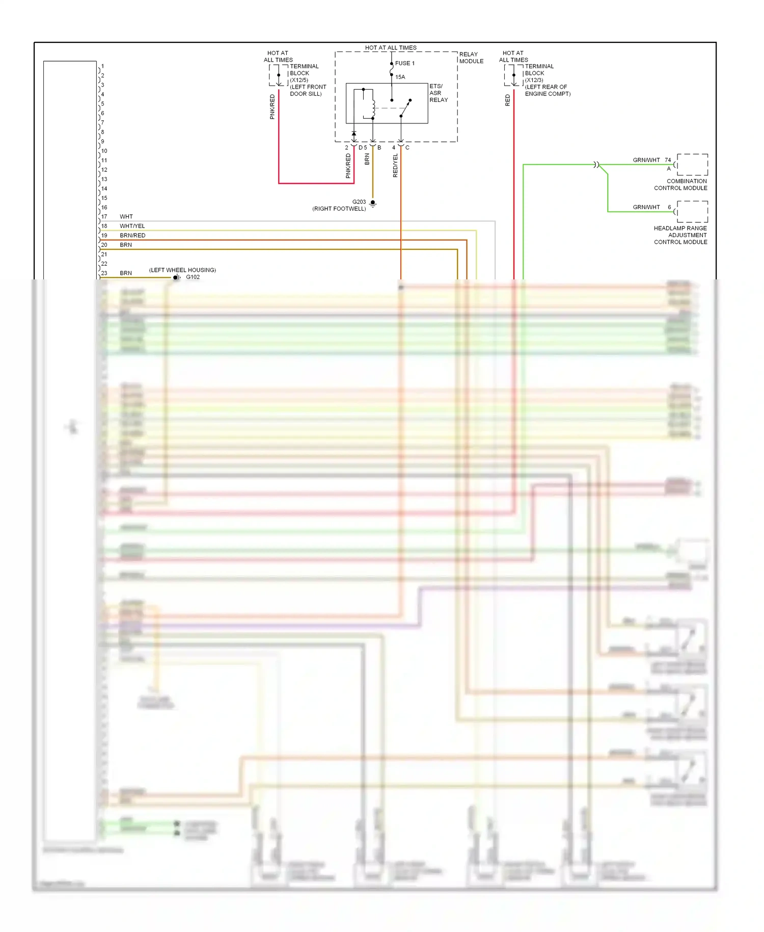 Wiring diagram left front axle vss speed sensor for Mercedes-Benz E-class W210/S210 (1995-1999) (1 of 3)