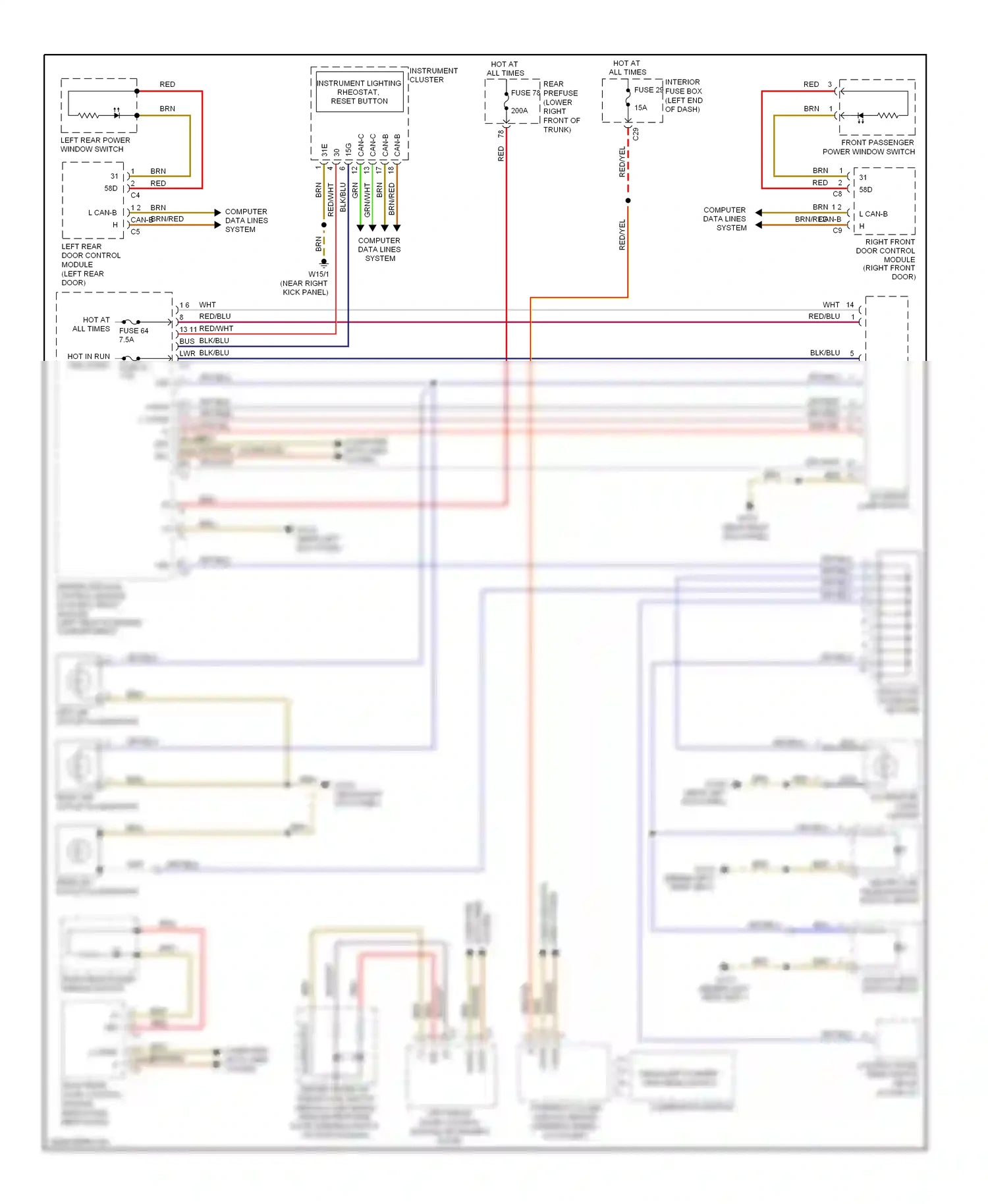 Wiring diagram control panel rear switch group for Mercedes-Benz E-class W211/S211 facelift (2006-2009) (1 of 1)