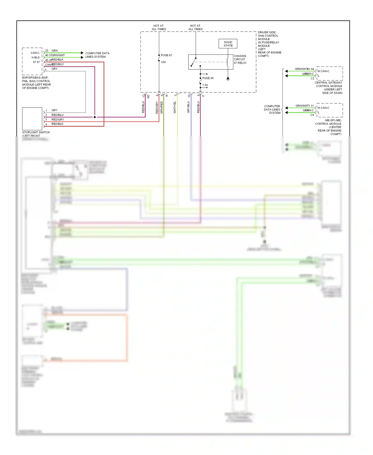 Wiring diagram gear display sensor for Mercedes-Benz E-class W211/S211 facelift (2006-2009) (1 of 2)