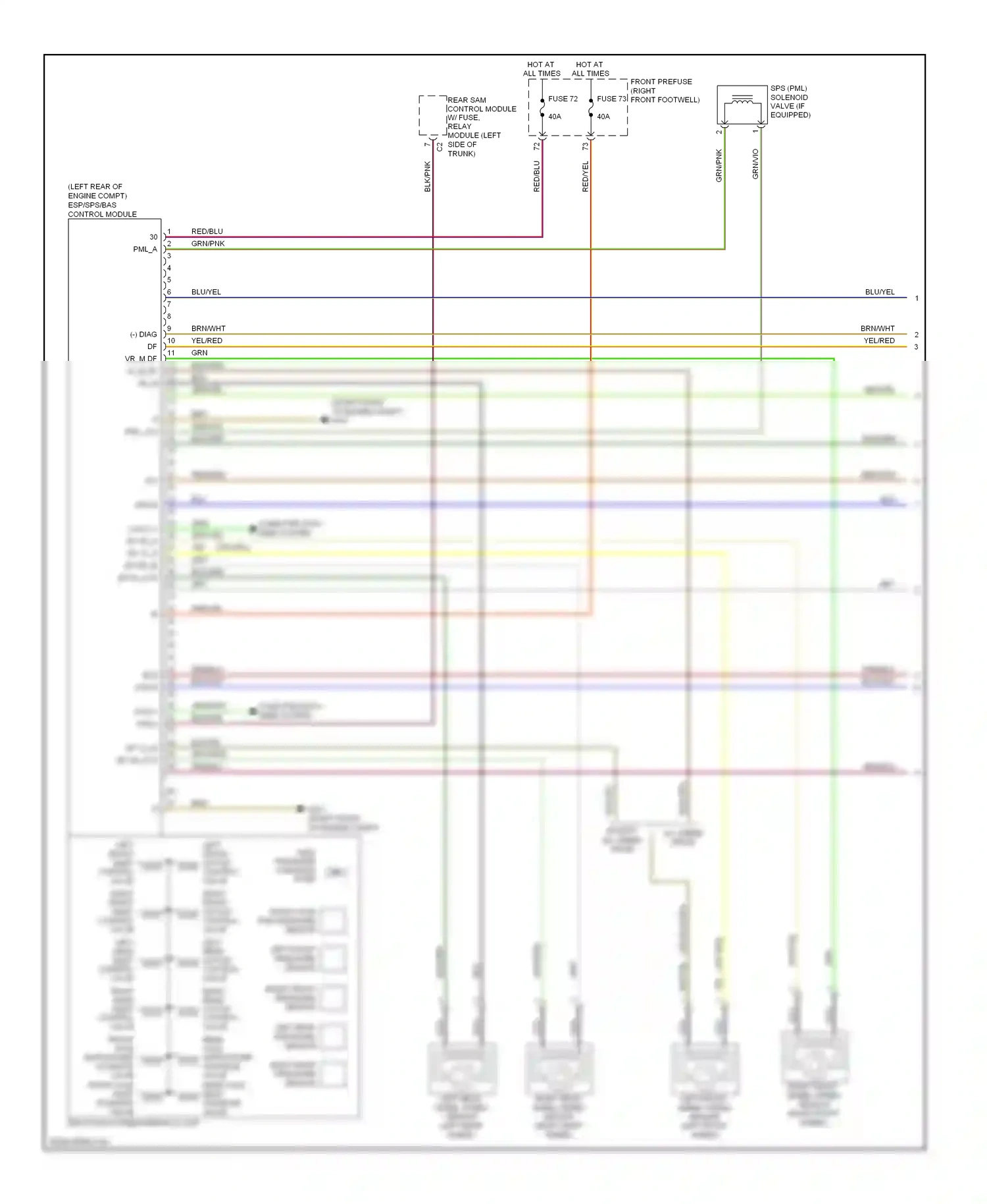 Wiring diagram left rear pressure sensor for Mercedes-Benz E-class W211/S211 facelift (2006-2009) (1 of 1)