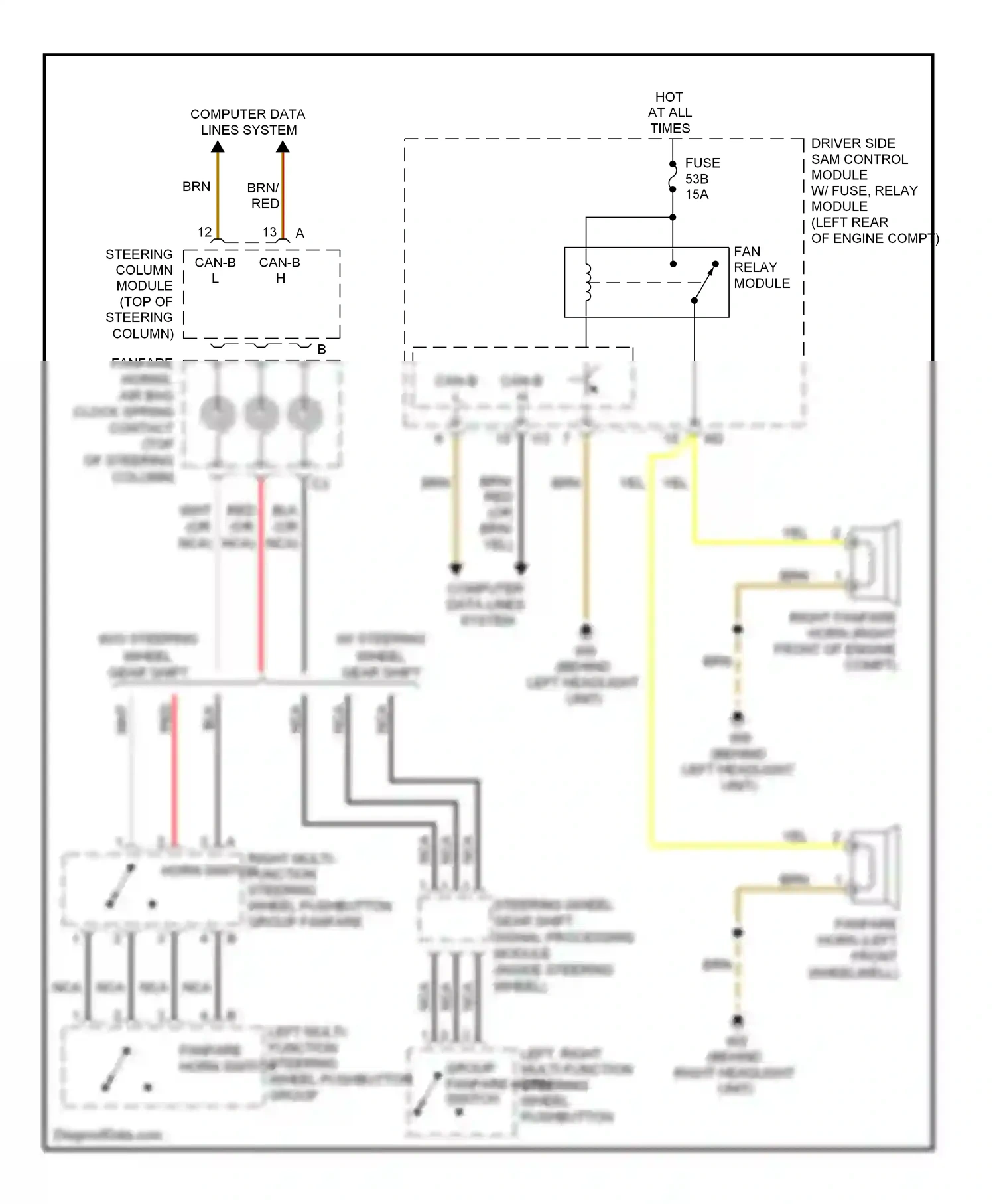 Wiring diagram left, right multi-function steering wheel pushbutton group fanfare horn switch for Mercedes-Benz E-class W211/S211 facelift (2006-2009) (1 of 1)