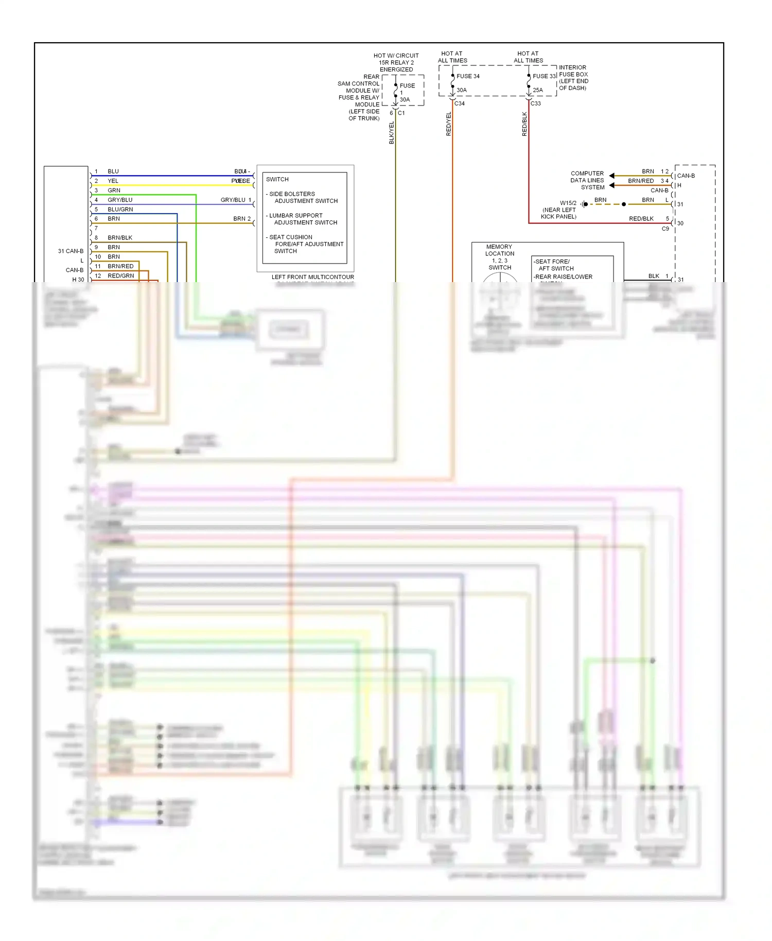 Wiring diagram - lumbar support adjustment switch for Mercedes-Benz E-class W211/S211 facelift (2006-2009) (1 of 2)