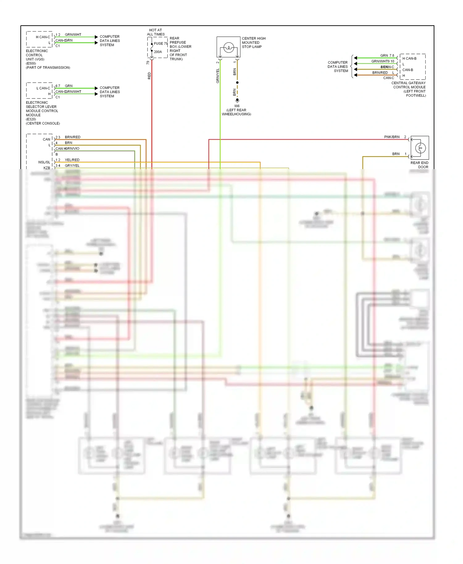 Wiring diagram electronic selector lever module control module for Mercedes-Benz E-class W211/S211 (2002-2006) (2 of 2)