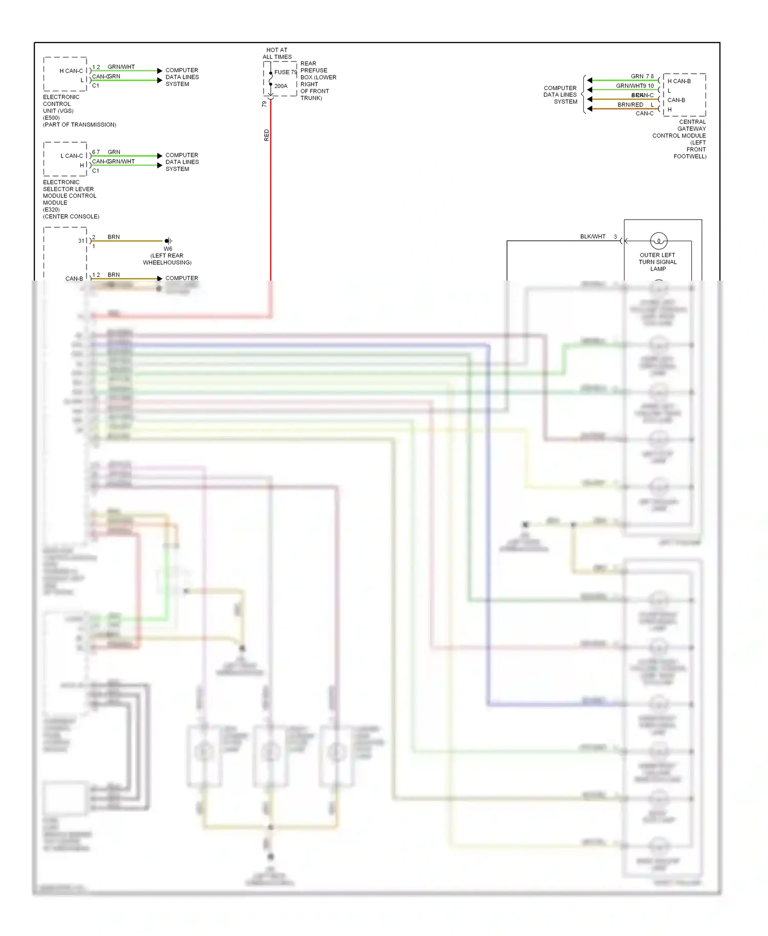 Wiring diagram electronic selector lever module control module for Mercedes-Benz E-class W211/S211 (2002-2006) (1 of 2)