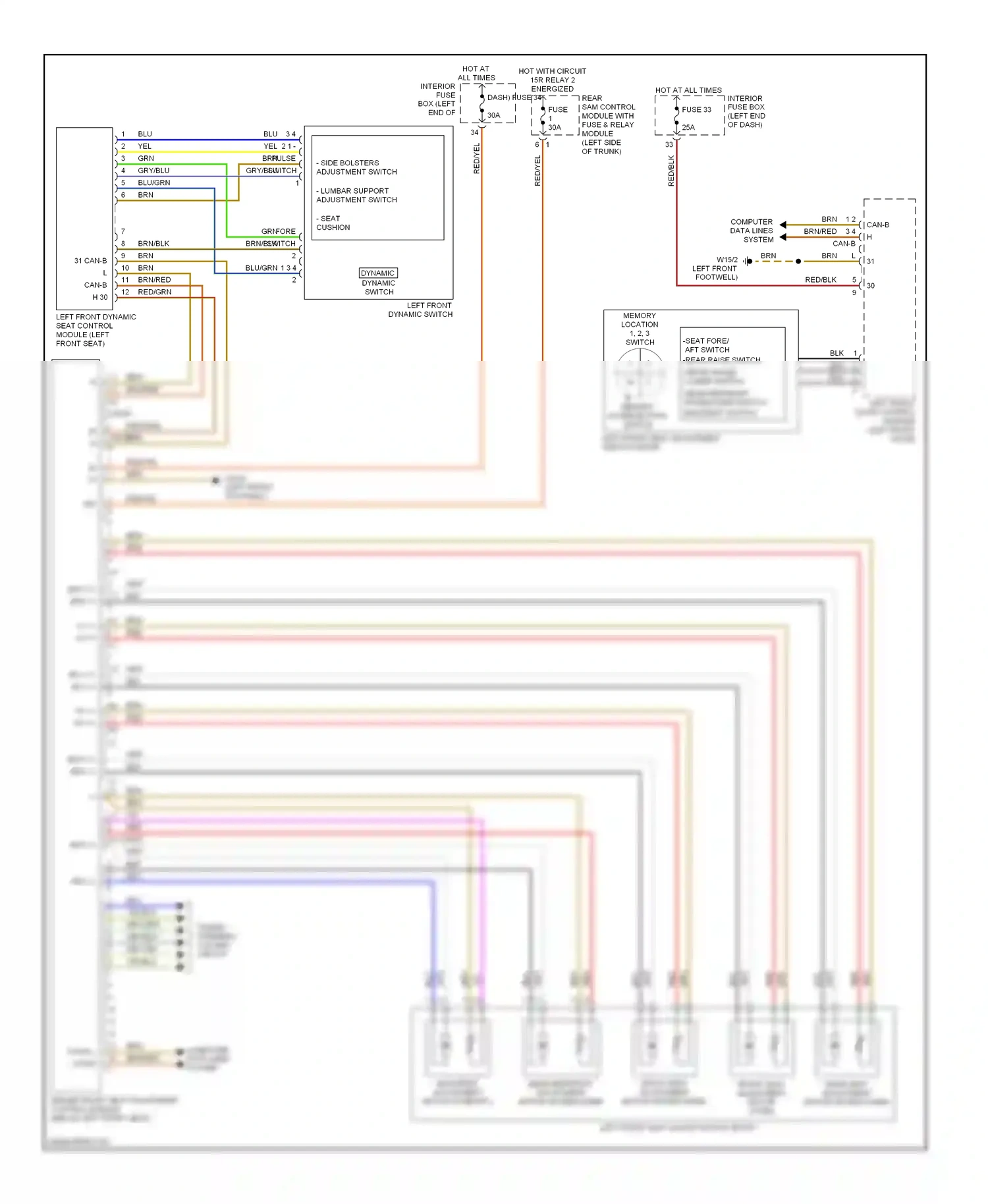 Wiring diagram left front seat adjustment switch group for Mercedes-Benz E-class W211/S211 (2002-2006) (1 of 2)