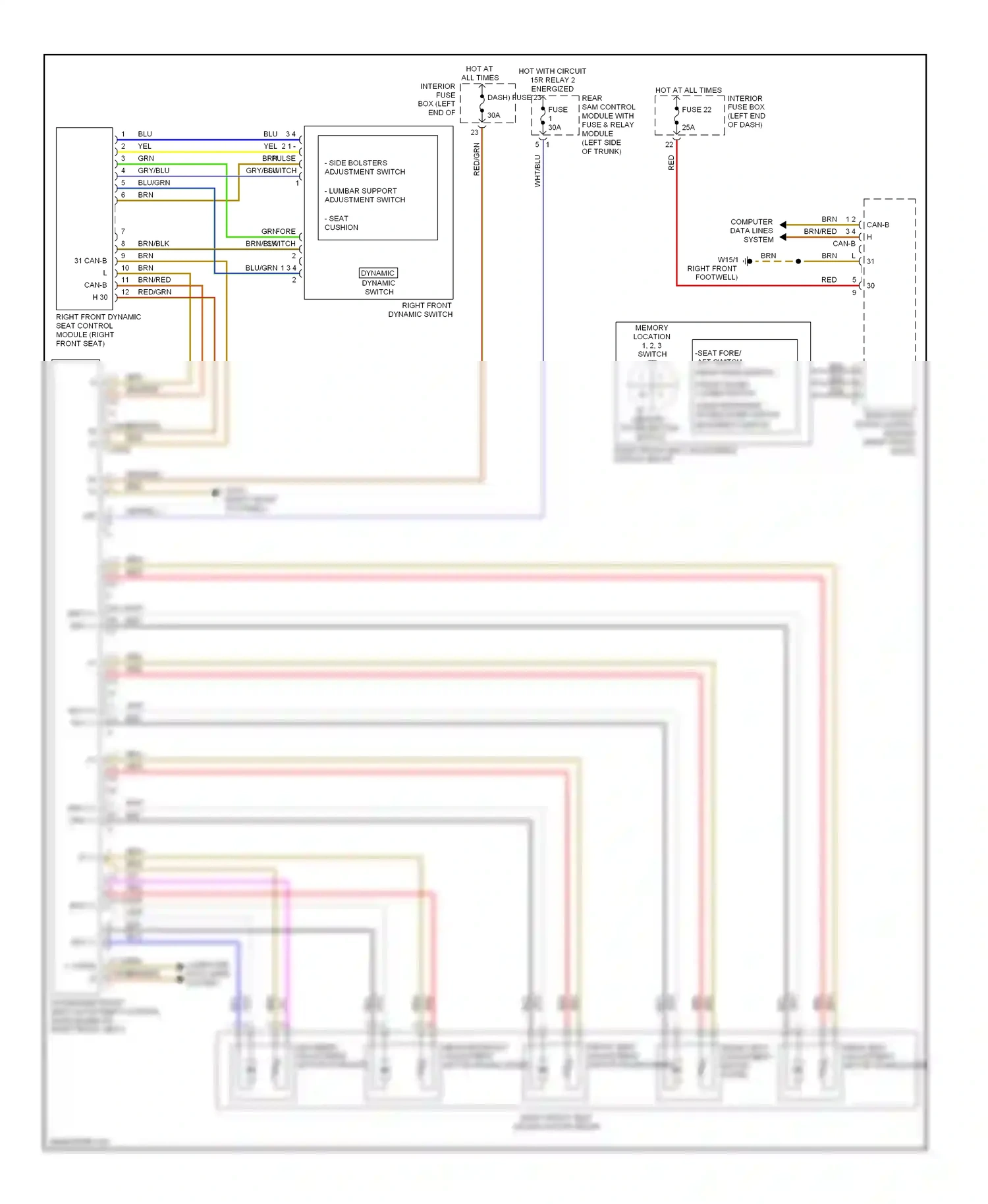 Wiring diagram right front dynamic switch for Mercedes-Benz E-class W211/S211 (2002-2006) (1 of 2)