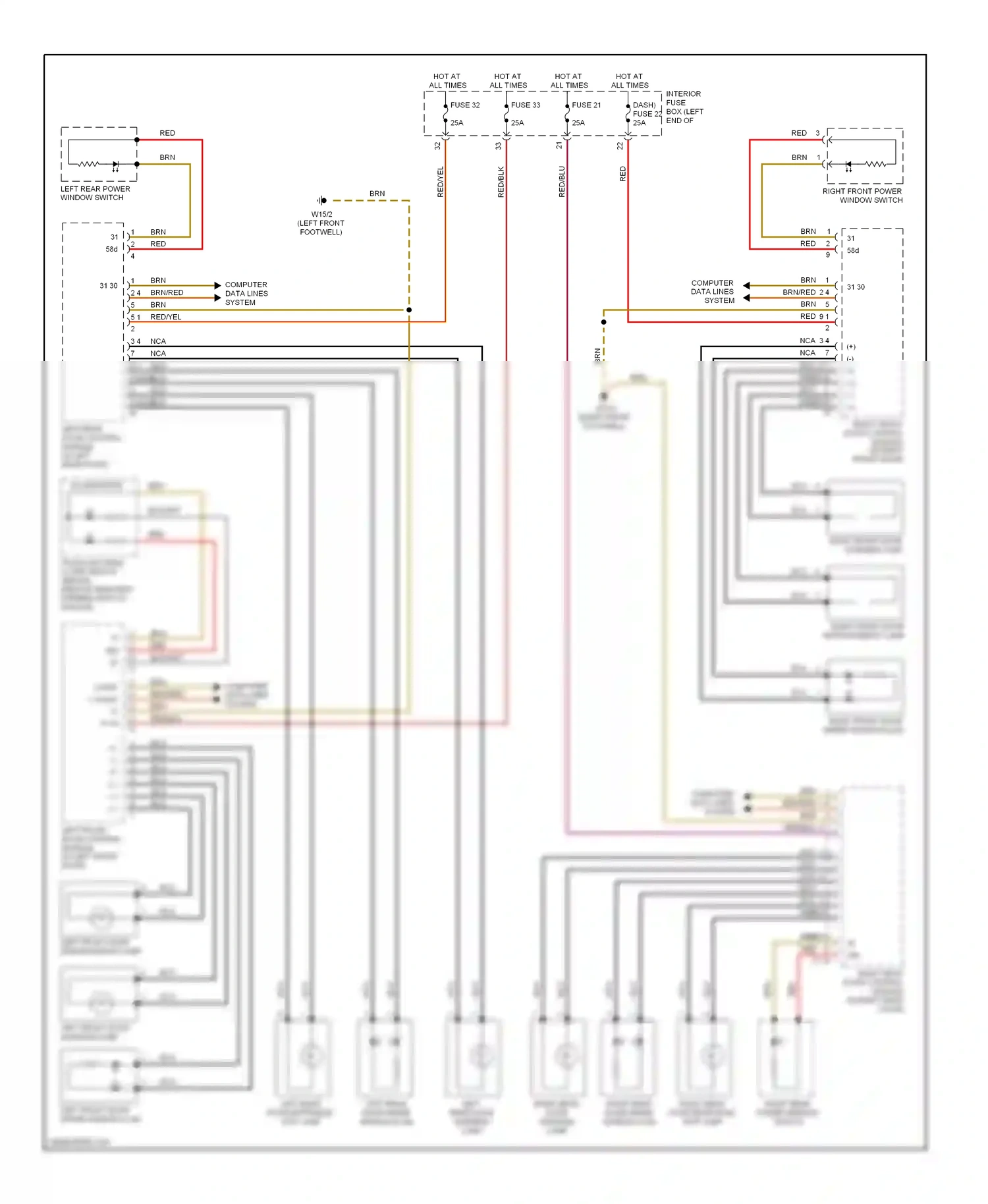 Wiring diagram right front power window switch for Mercedes-Benz E-class W211/S211 (2002-2006) (1 of 2)
