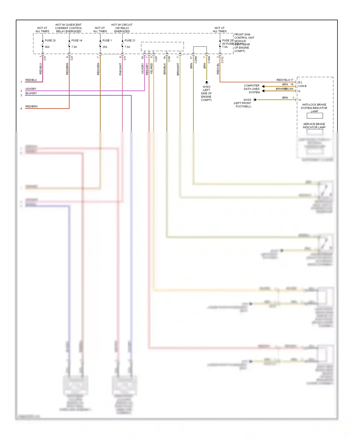 Wiring diagram front sam control unit for Mercedes-Benz E-class W212/S212/C207/A207 facelift (2013-2016) (1 of 4)