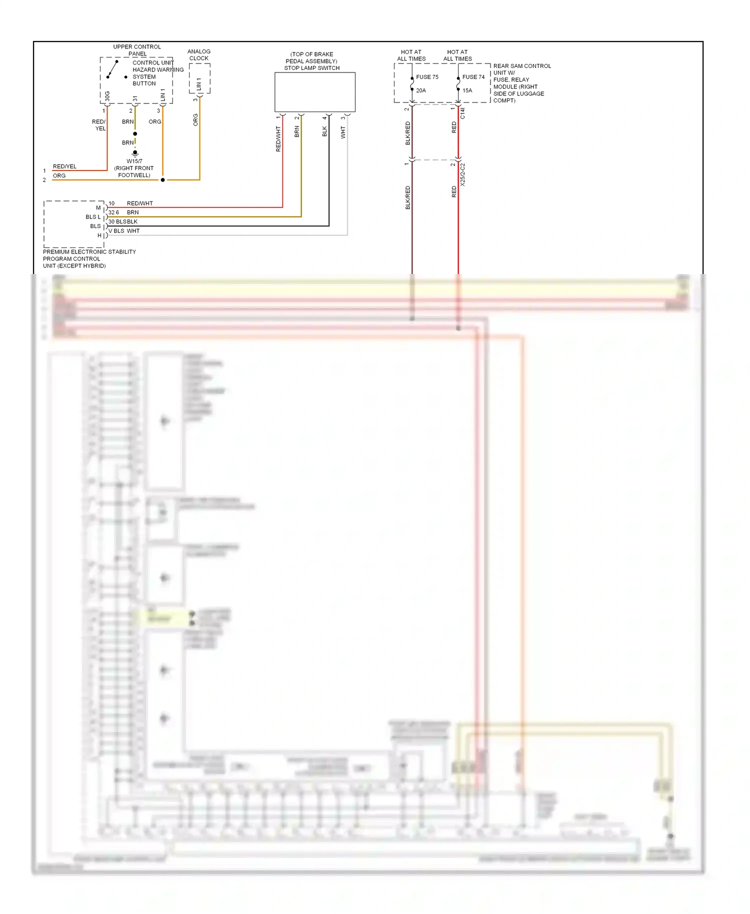 Wiring diagram upper control panel control unit hazard warning system button for Mercedes-Benz E-class W212/S212/C207/A207 facelift (2013-2016) (1 of 6)