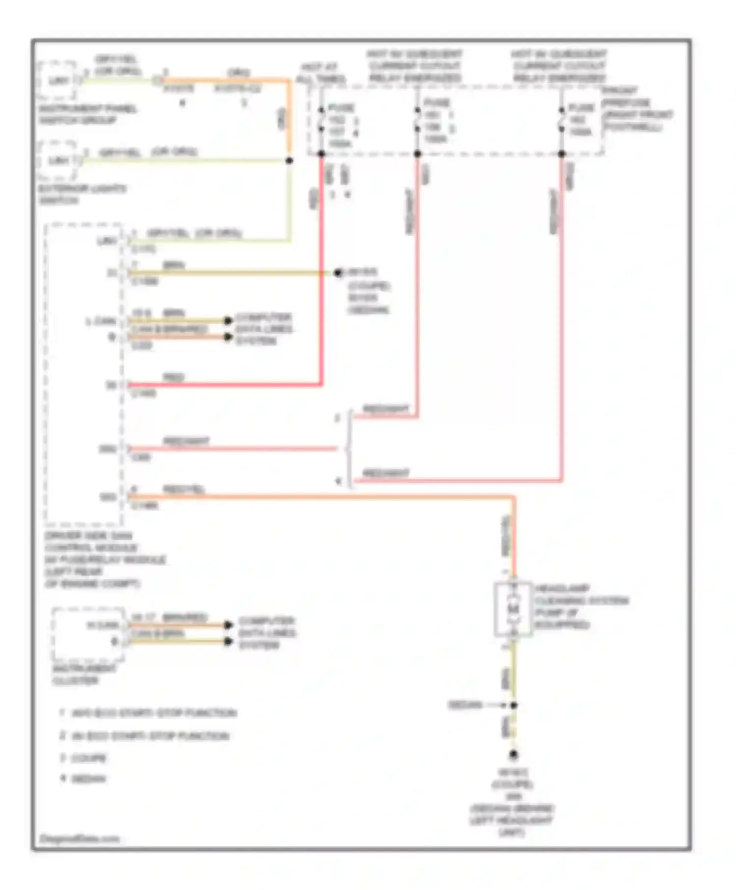 E-class Mercedes-Benz W212/S212/C207/A207 (2009-2013): Headlamp washer circuit