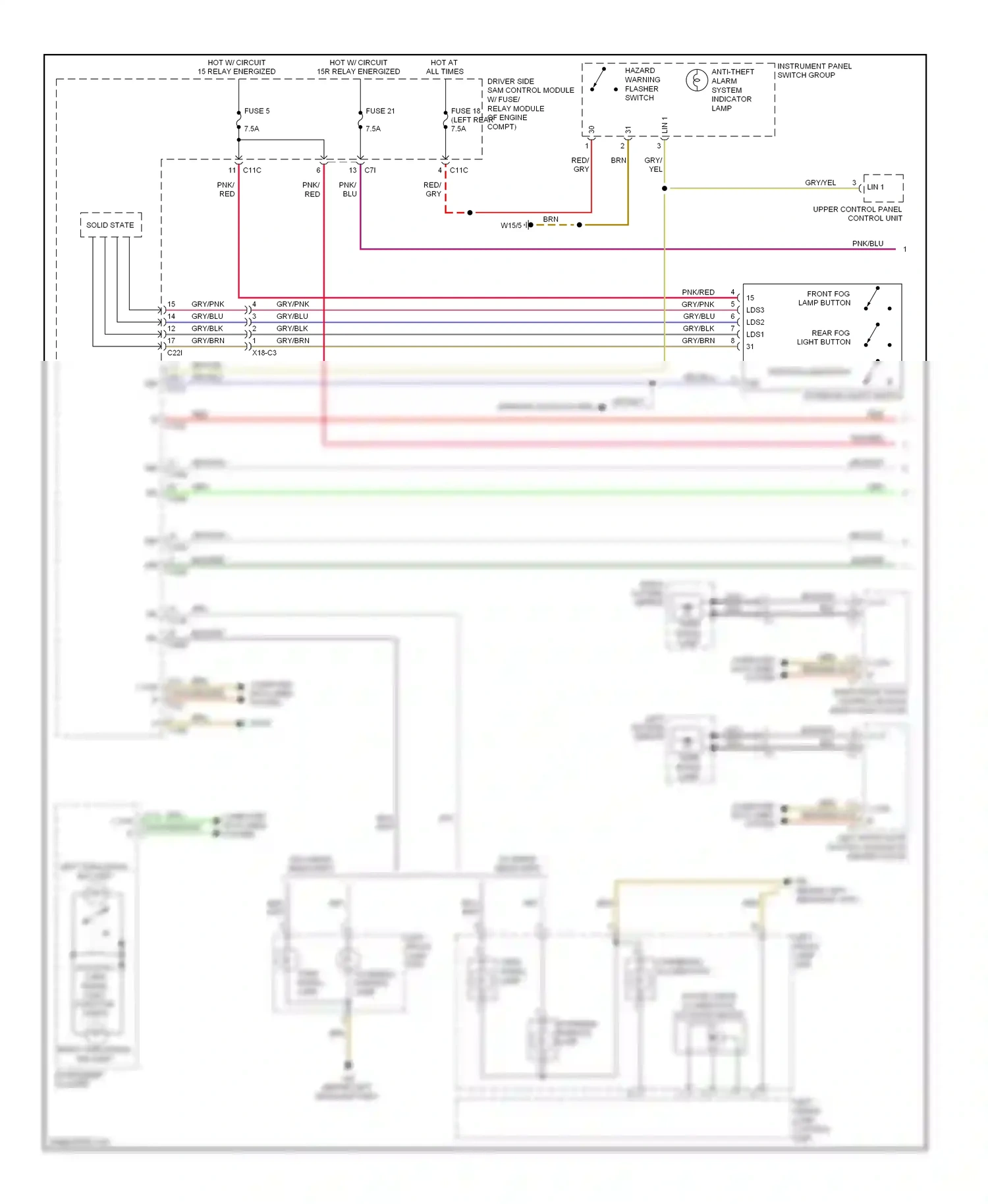 Wiring diagram instrument panel switch group for Mercedes-Benz E-class W212/S212/C207/A207 (2009-2013) (2 of 8)
