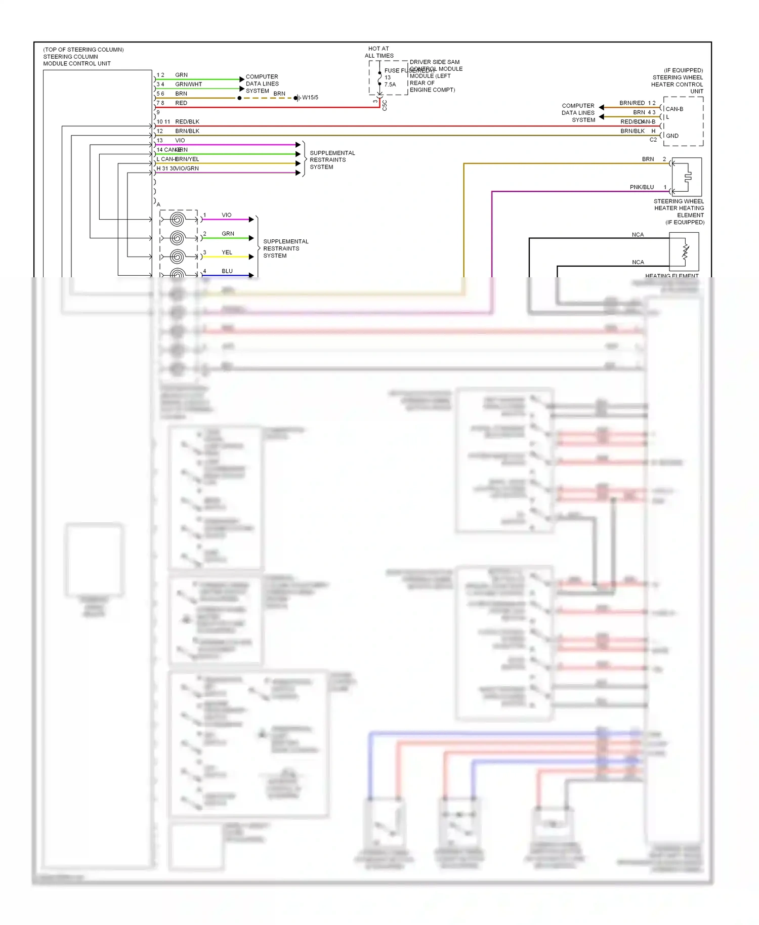 Mercedes-Benz E-class W212/S212/C207/A207 (2009-2013) processing module (inside steering wheel) wiring diagram  (2 of 2)