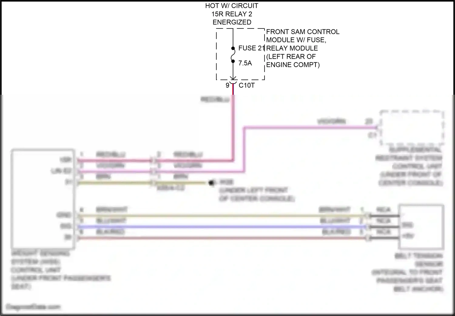 Wiring diagram front sam control module w/ fuse, for Mercedes-Benz E-class W212/S212/C207/A207 facelift (2013-2016) (1 of 3)