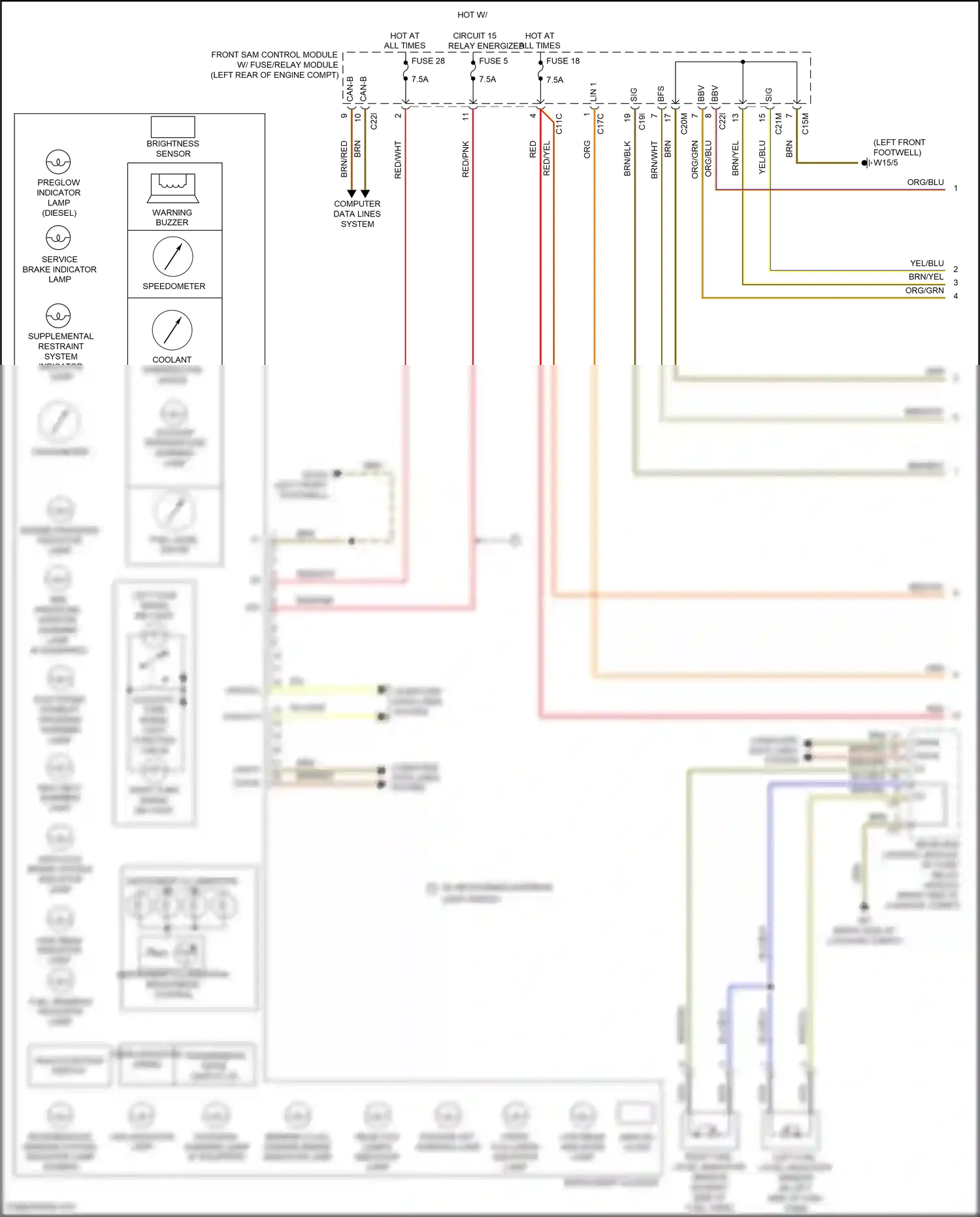 Wiring diagram front sam control module w/ fuse/relay module for Mercedes-Benz E-class W212/S212/C207/A207 facelift (2013-2016) (4 of 45)