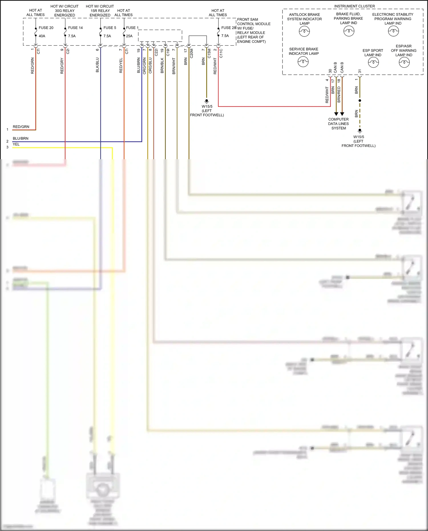 Wiring diagram front sam control module for Mercedes-Benz E-class W212/S212/C207/A207 facelift (2013-2016) (1 of 15)