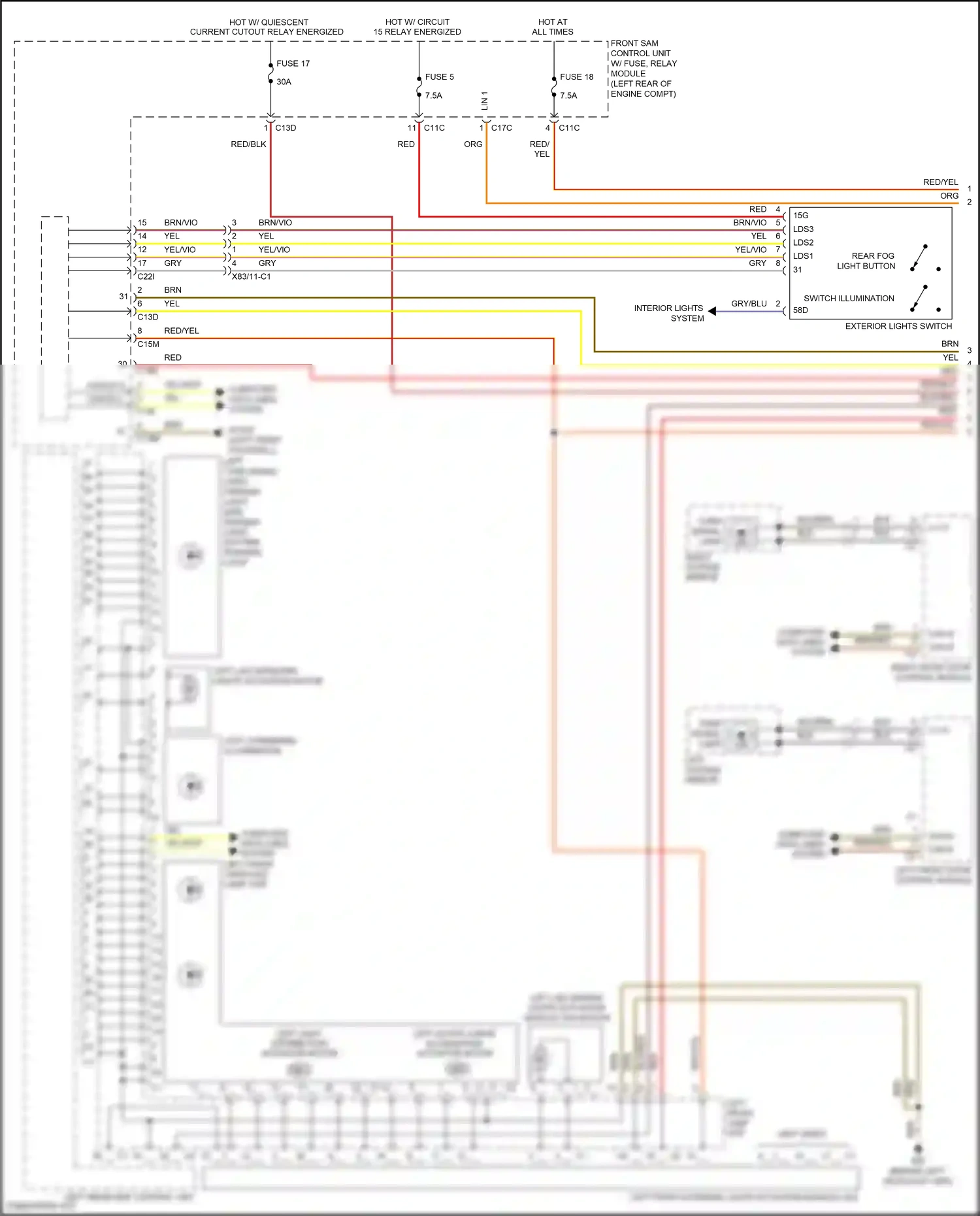 Wiring diagram left front door control module for Mercedes-Benz E-class W212/S212/C207/A207 facelift (2013-2016) (5 of 14)