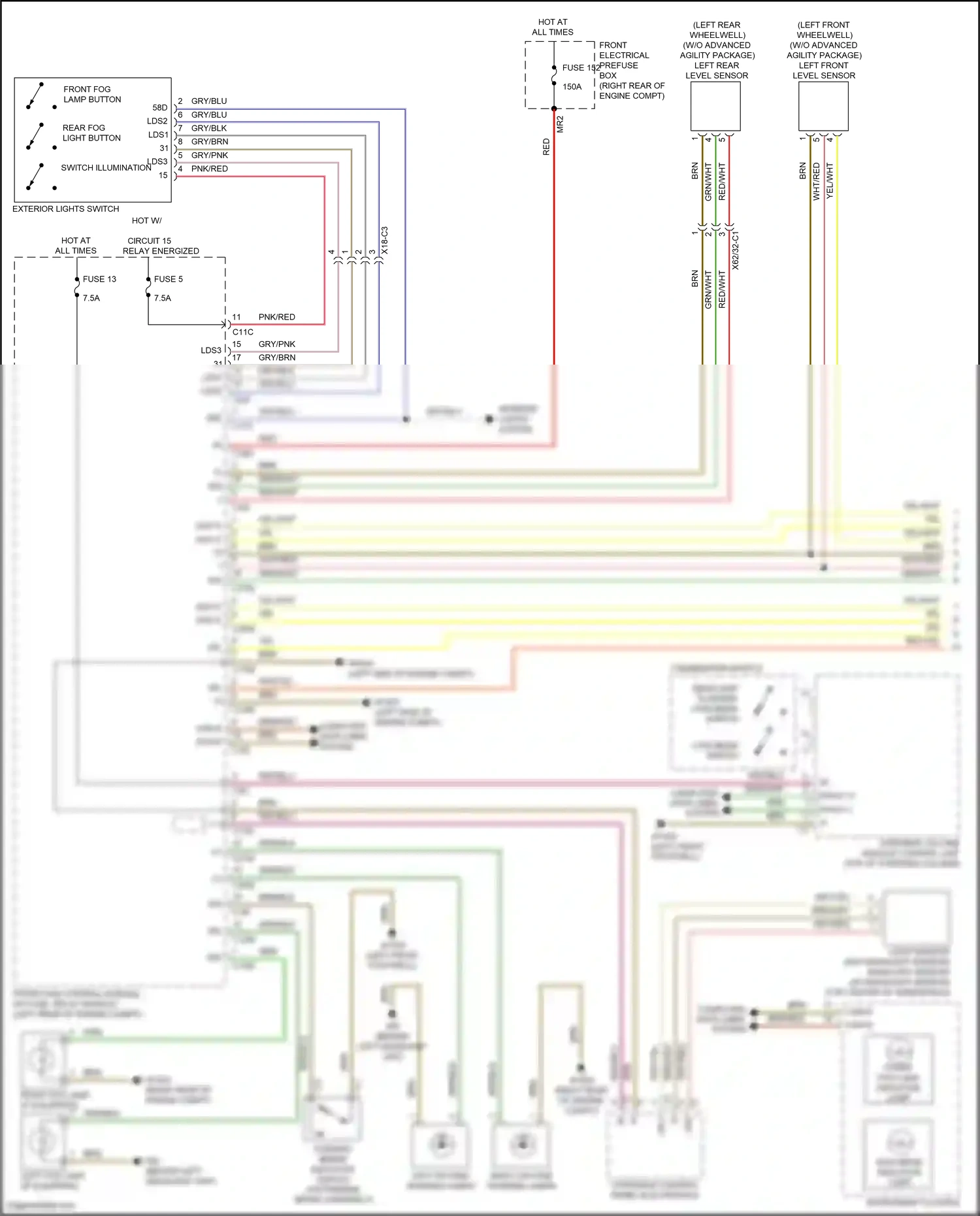 Wiring diagram left front level sensor for Mercedes-Benz E-class W212/S212/C207/A207 facelift (2013-2016) (2 of 6)