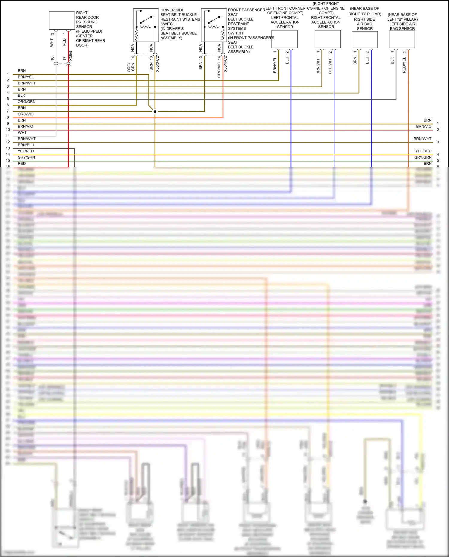 Wiring diagram left frontal acceleration sensor for Mercedes-Benz E-class W212/S212/C207/A207 facelift (2013-2016) (1 of 3)