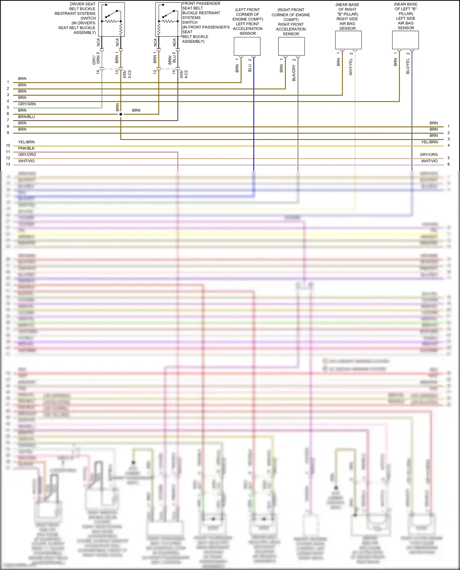 Wiring diagram right front acceleration sensor for Mercedes-Benz E-class W212/S212/C207/A207 facelift (2013-2016) (1 of 2)