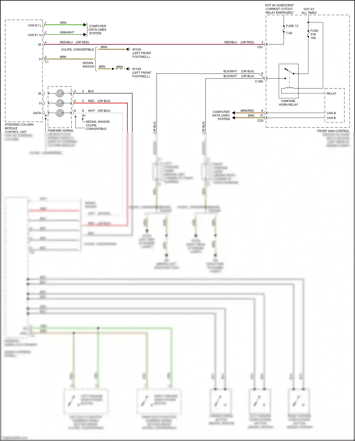 Wiring diagram steering column module control unit for Mercedes-Benz E-class W212/S212/C207/A207 facelift (2013-2016) (5 of 58)